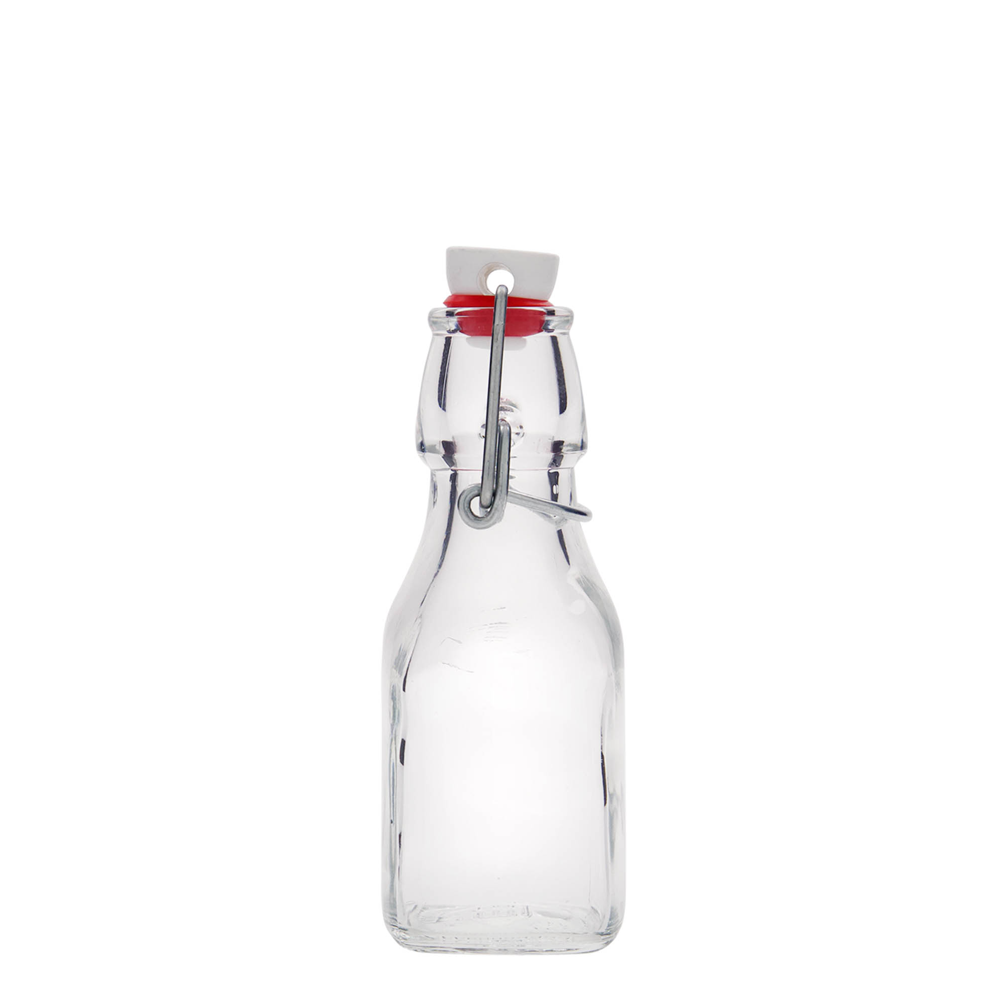 125 ml lasipullo ”Swing”, neliö, suuaukko: saranakorkki 125 ml lasipullo ”Swing”, neliö, suuaukko: saranakorkki