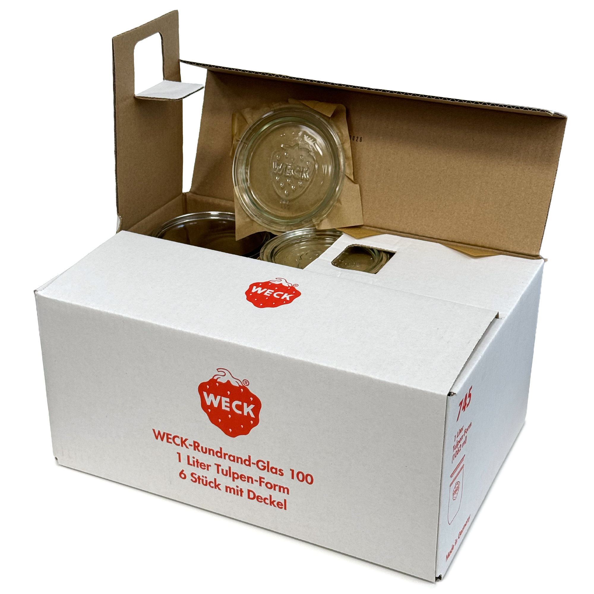 6x 1050 ml WECK-tulppalasi lasikannella RR 100