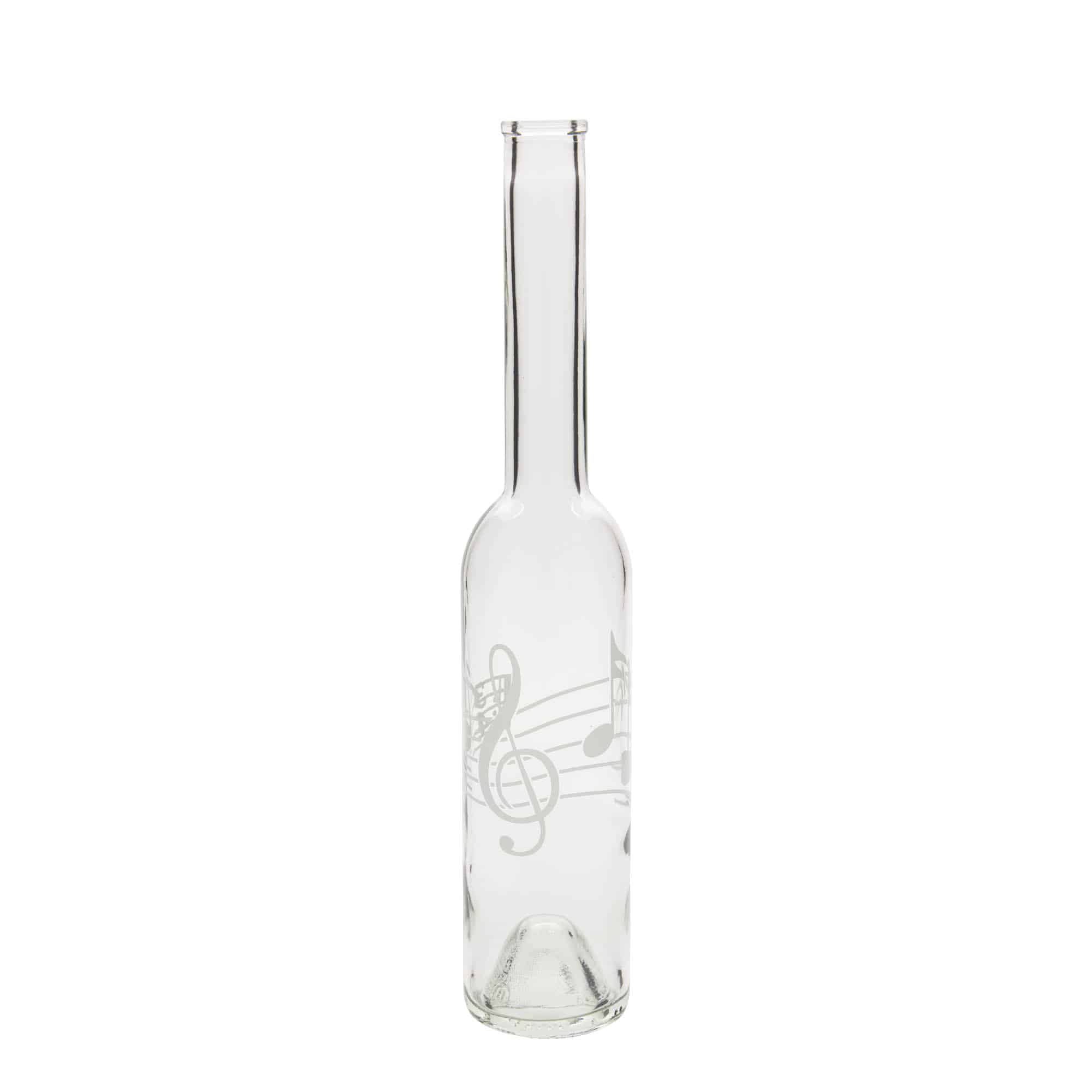 350 ml lasipullo 'Opera', kuvio: nuotit, suuaukko: korkki
