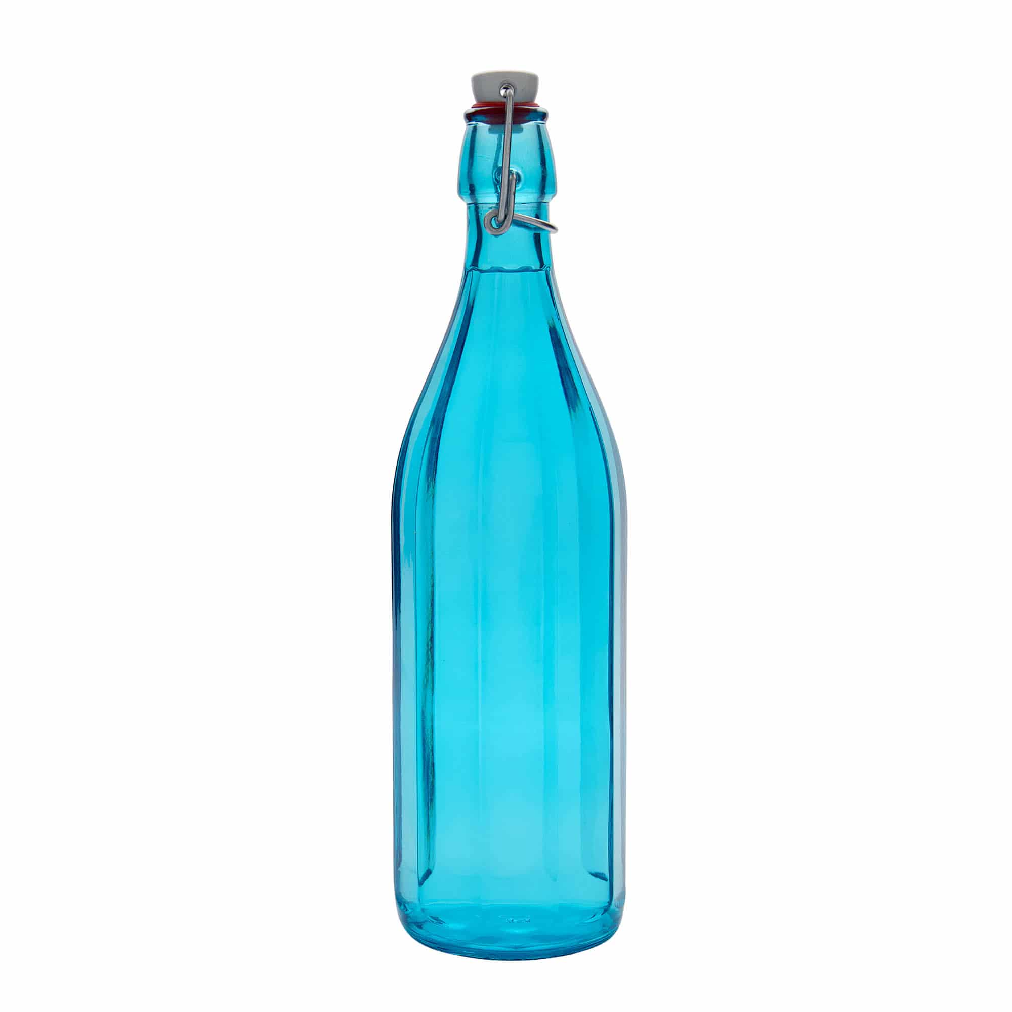 1000 ml lasipullo 'Oxford', kymmenkulmainen, azurinsininen, suu: patenttikorkki