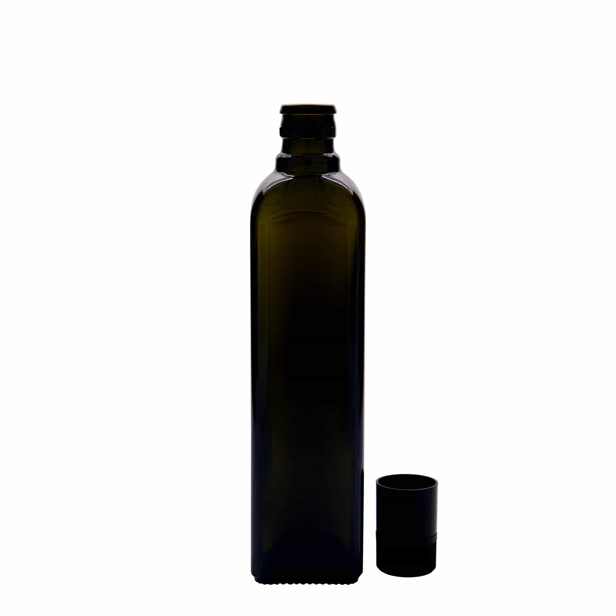 500 ml etikka-/öljypullo 'Quadra', lasi, neliö, antiikinvihreä, suu: DOP