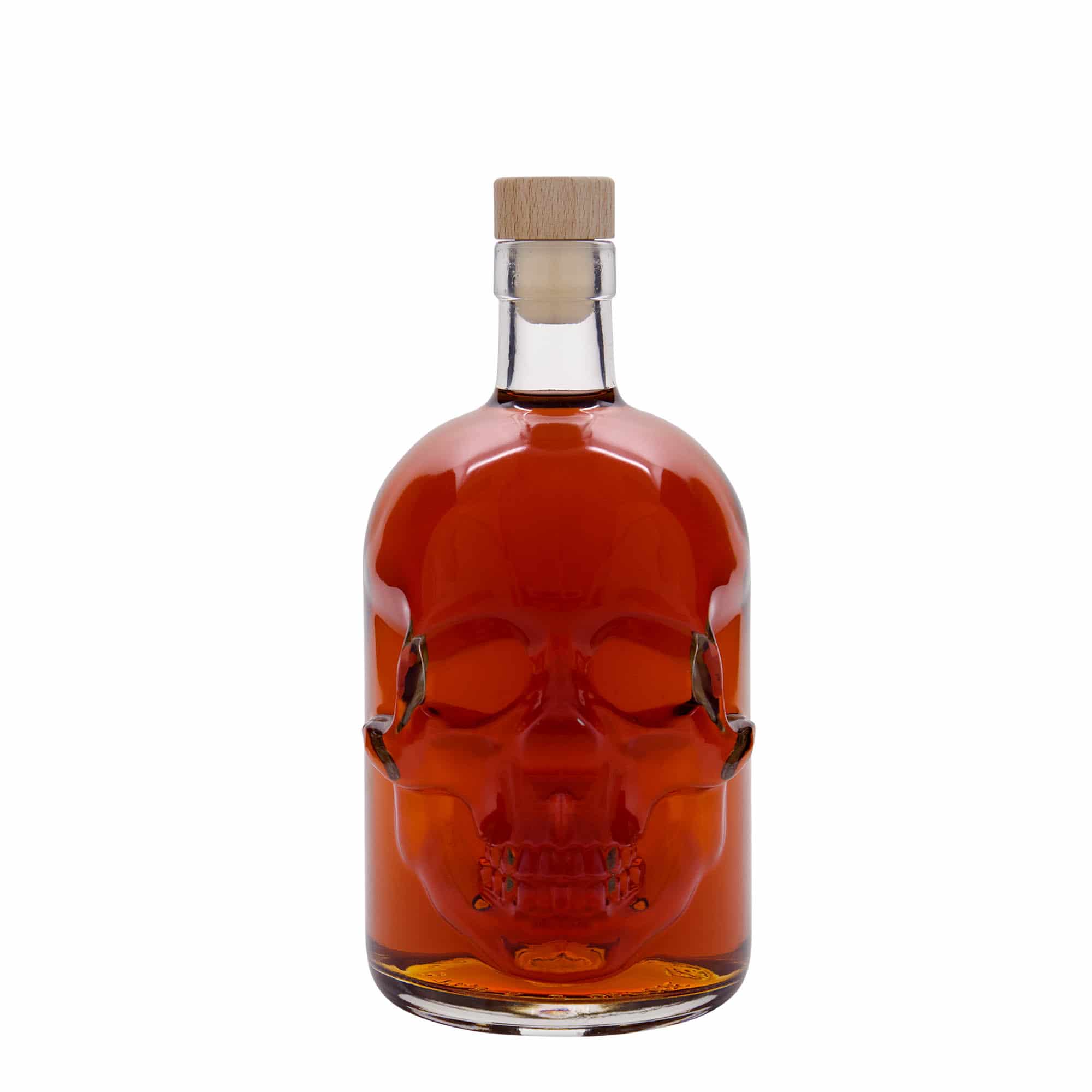 700 ml lasipullo 'Pääkallo', suu: korkki