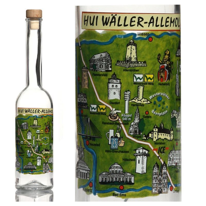 500 ml lasipullo 'Opera', kuvio: Westerwald, suuaukko: korkki