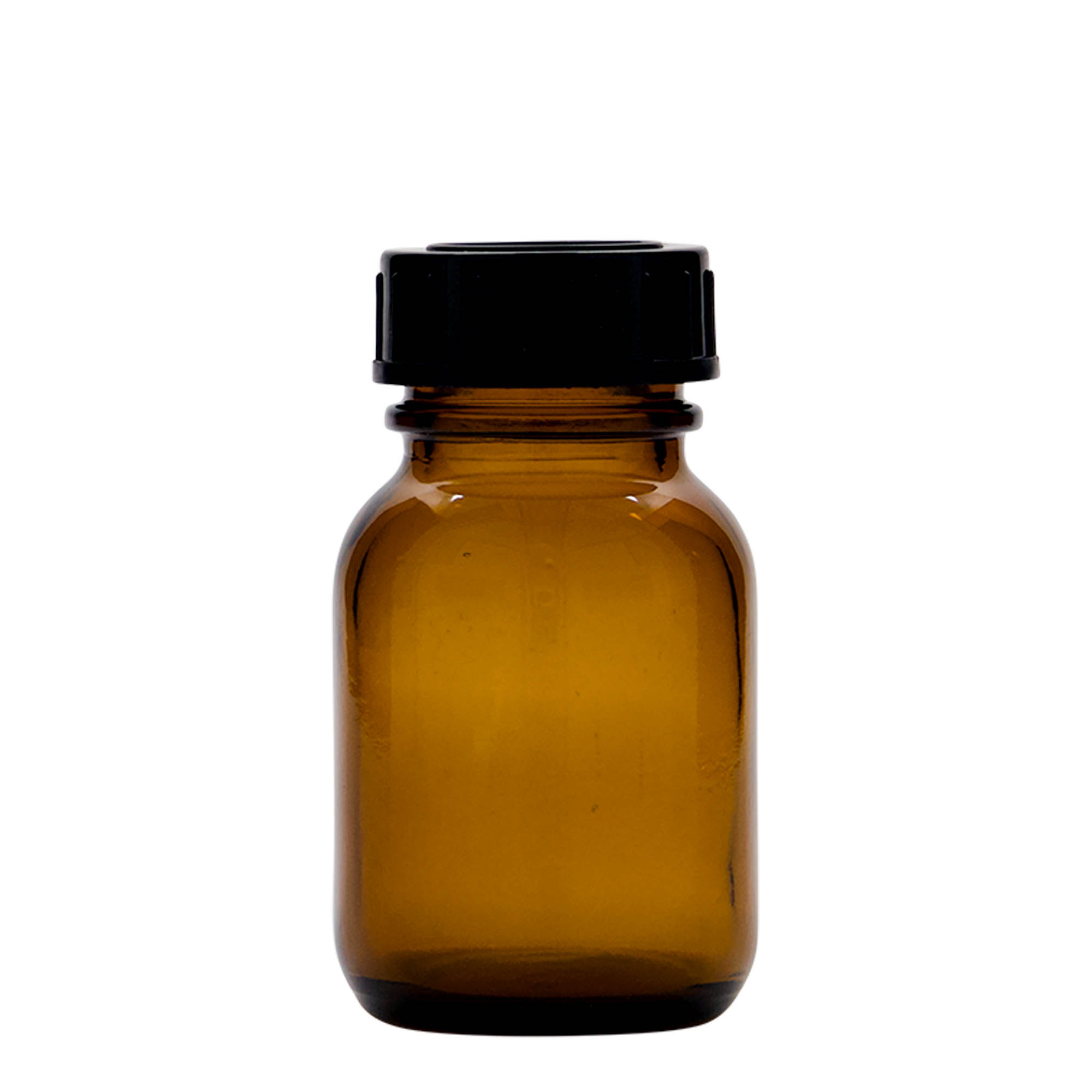 50 ml leveäkaulainen lasi, ruskea, suuaukko: DIN 32