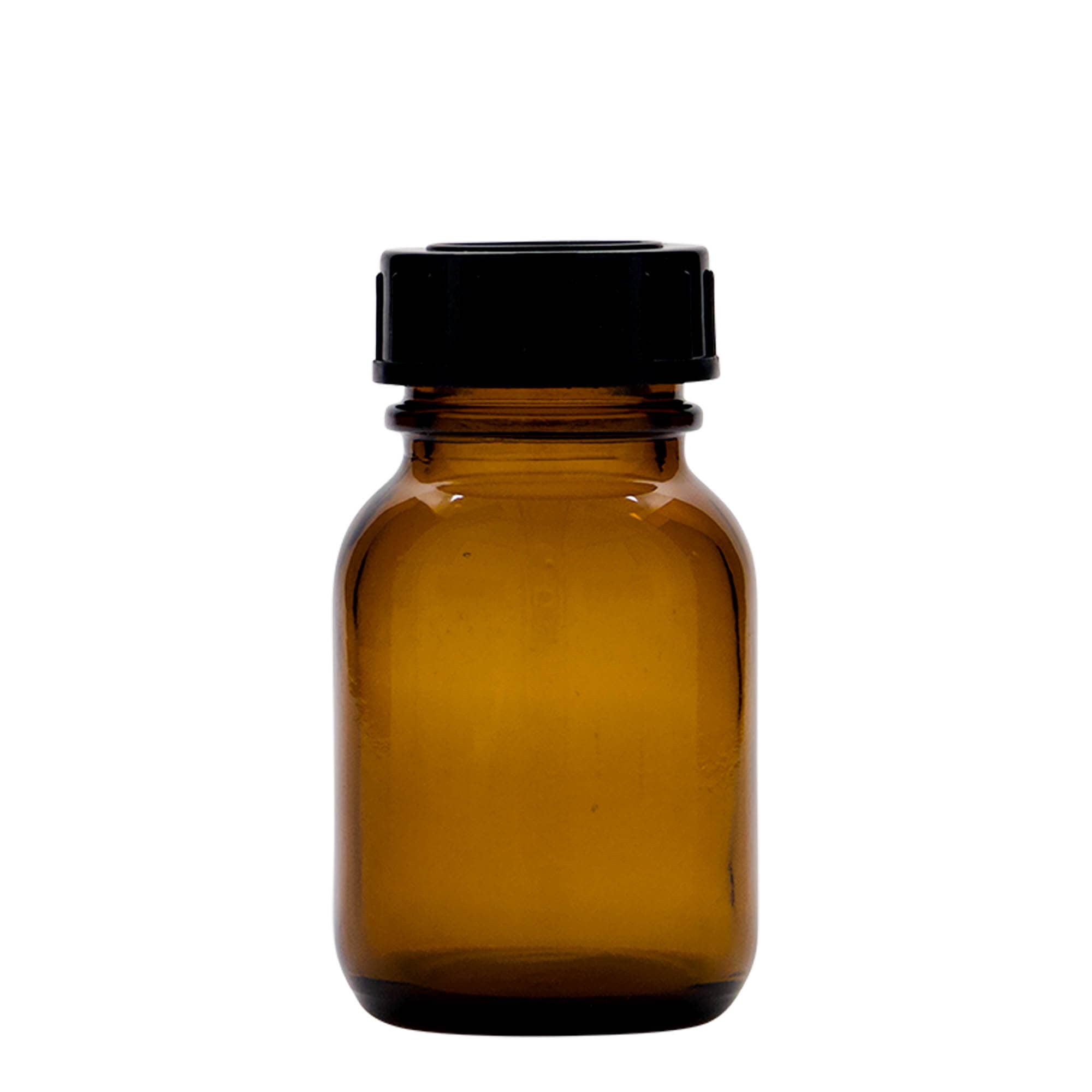 50 ml leveäkaulainen lasi, ruskea, suuaukko: DIN 32