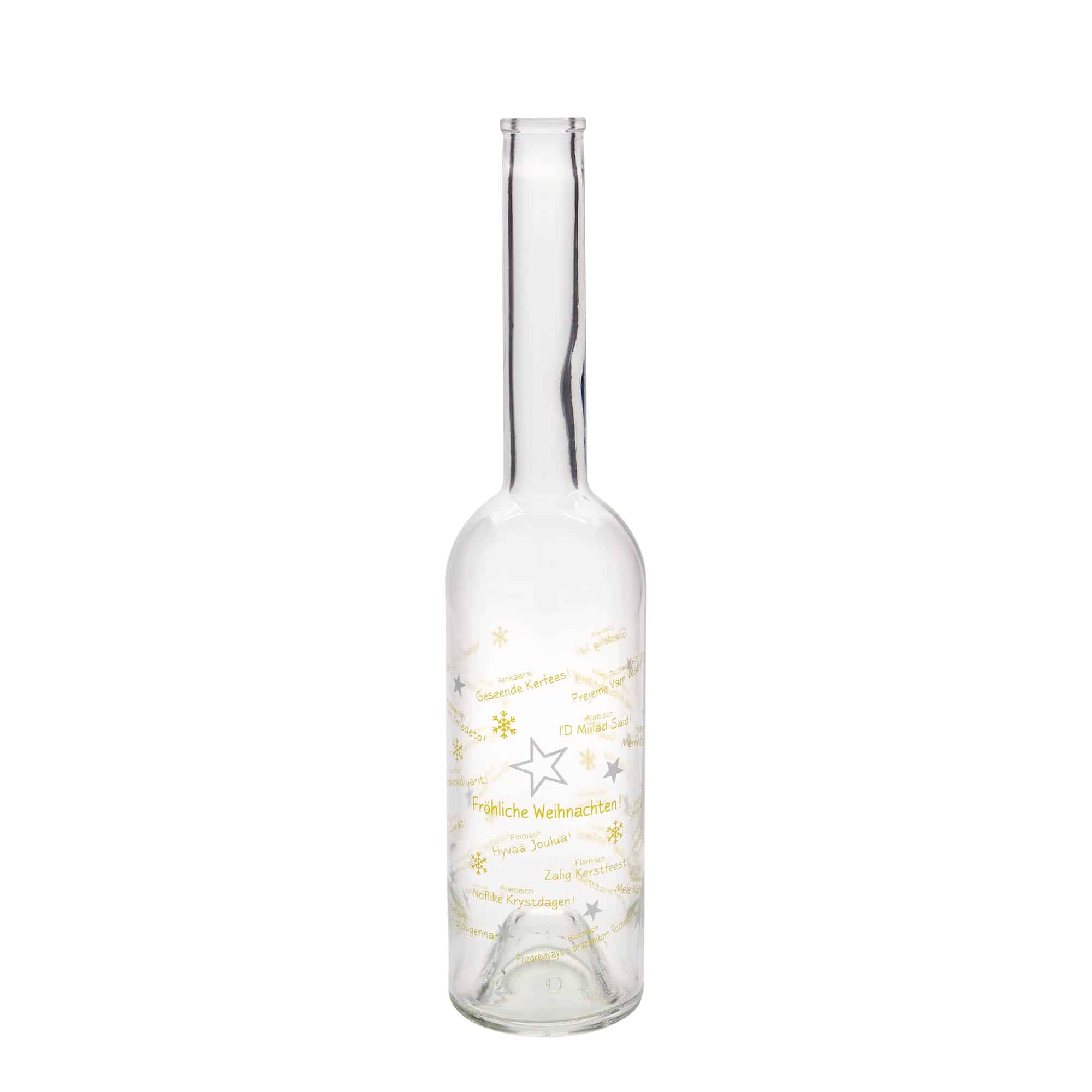 500 ml lasipullo 'Ooppera', kuvio: Maailman joulu, suu: korkki 500 ml lasipullo 'Ooppera', kuvio: Maailman joulu, suu: korkki