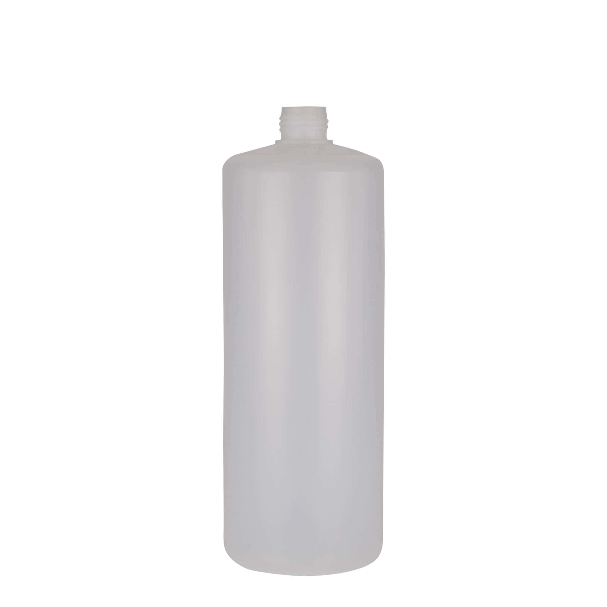 1000 ml pyöreä pullo, PE-muovi, natur, suu: Kierrekorkki 1000 ml pyöreä pullo, PE-muovi, natur, suu: Kierrekorkki