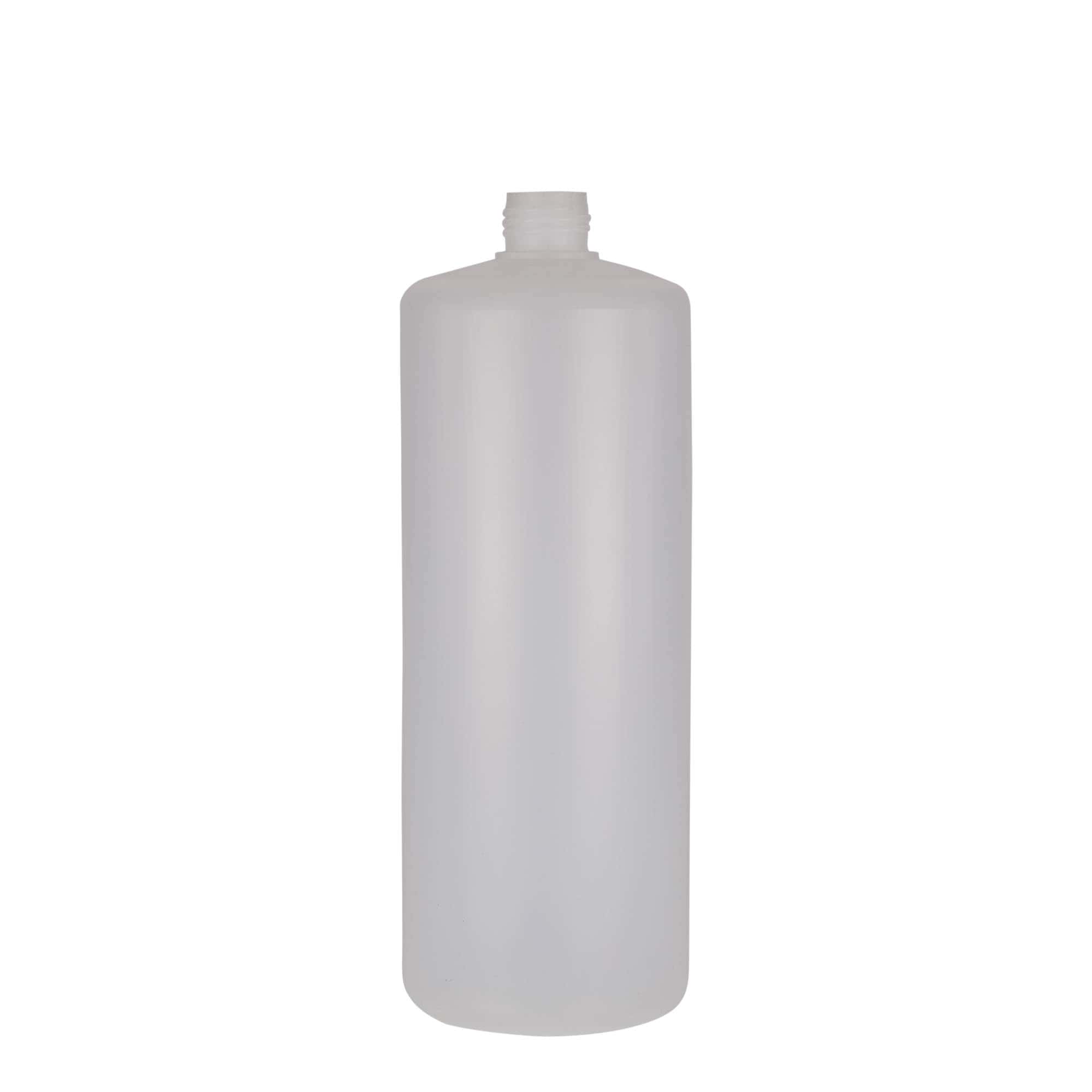 1.000 ml pyöreä pullo, PE-muovi, luonnonväri, suuaukko: ruuvikorkki