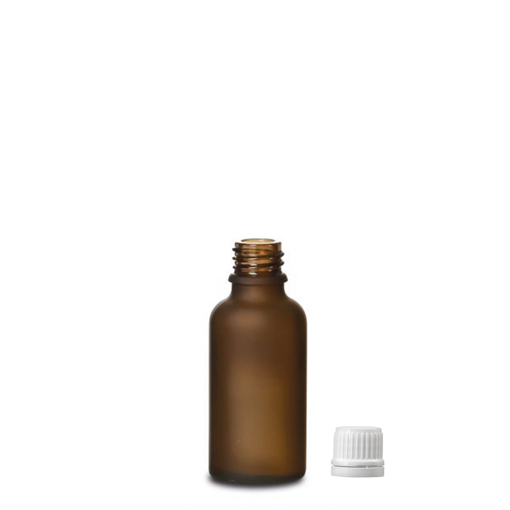 30 ml lääkeastia, lasia, ruskean huurrettu, suuaukko: DIN 18