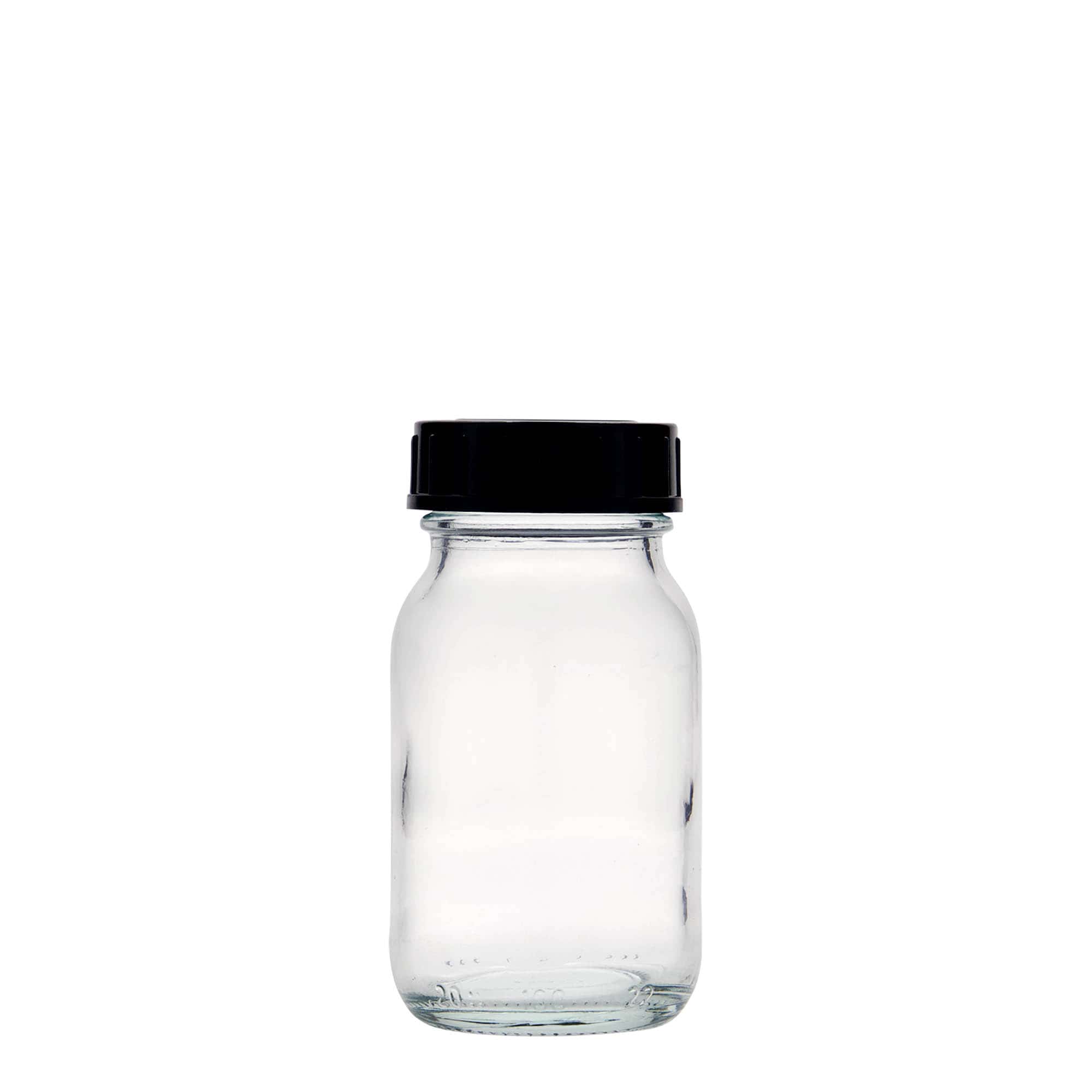 100 ml leveäkaulainen lasi, suuaukon koko: DIN 40