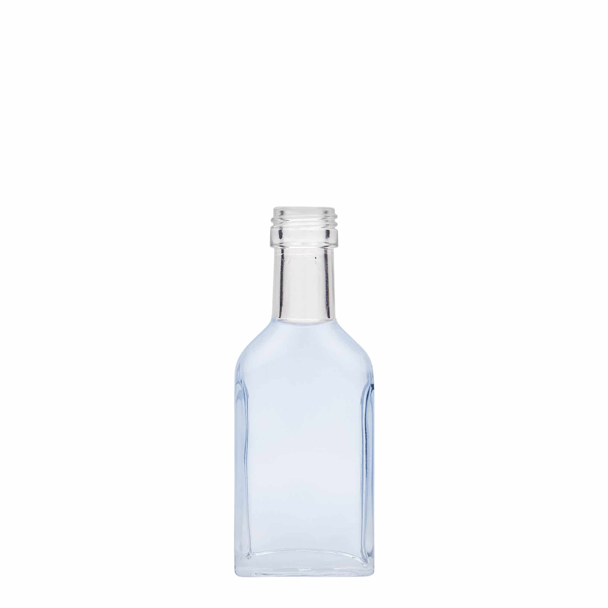 40 ml taskupullo pitkäkaulainen, suorakulmainen, lasia, suuaukko: PP 22 40 ml taskupullo pitkäkaulainen, suorakulmainen, lasia, suuaukko: PP 22