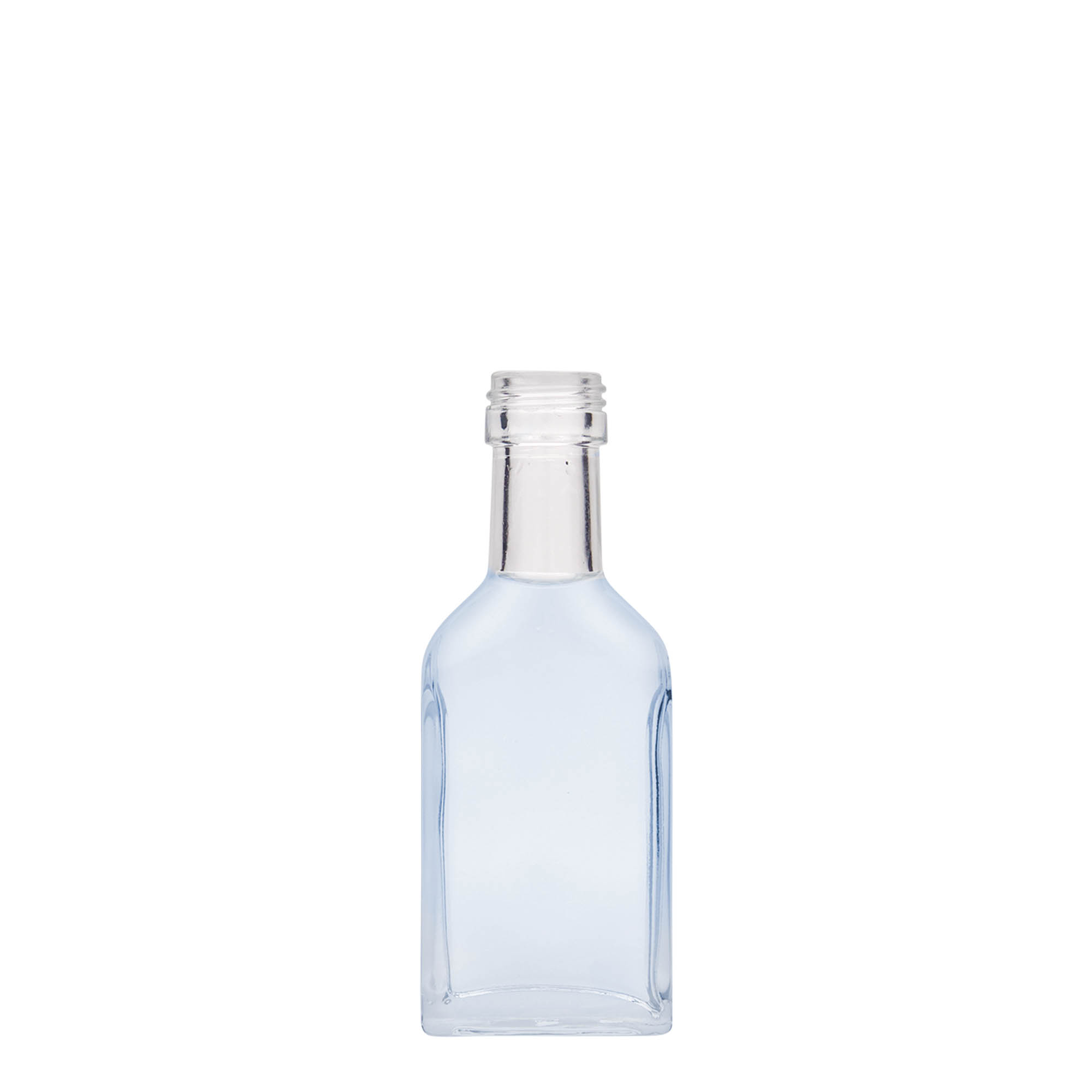 40 ml taskupullo pitkäkaulainen, suorakulmainen, lasia, suuaukko: PP 22 40 ml taskupullo pitkäkaulainen, suorakulmainen, lasia, suuaukko: PP 22