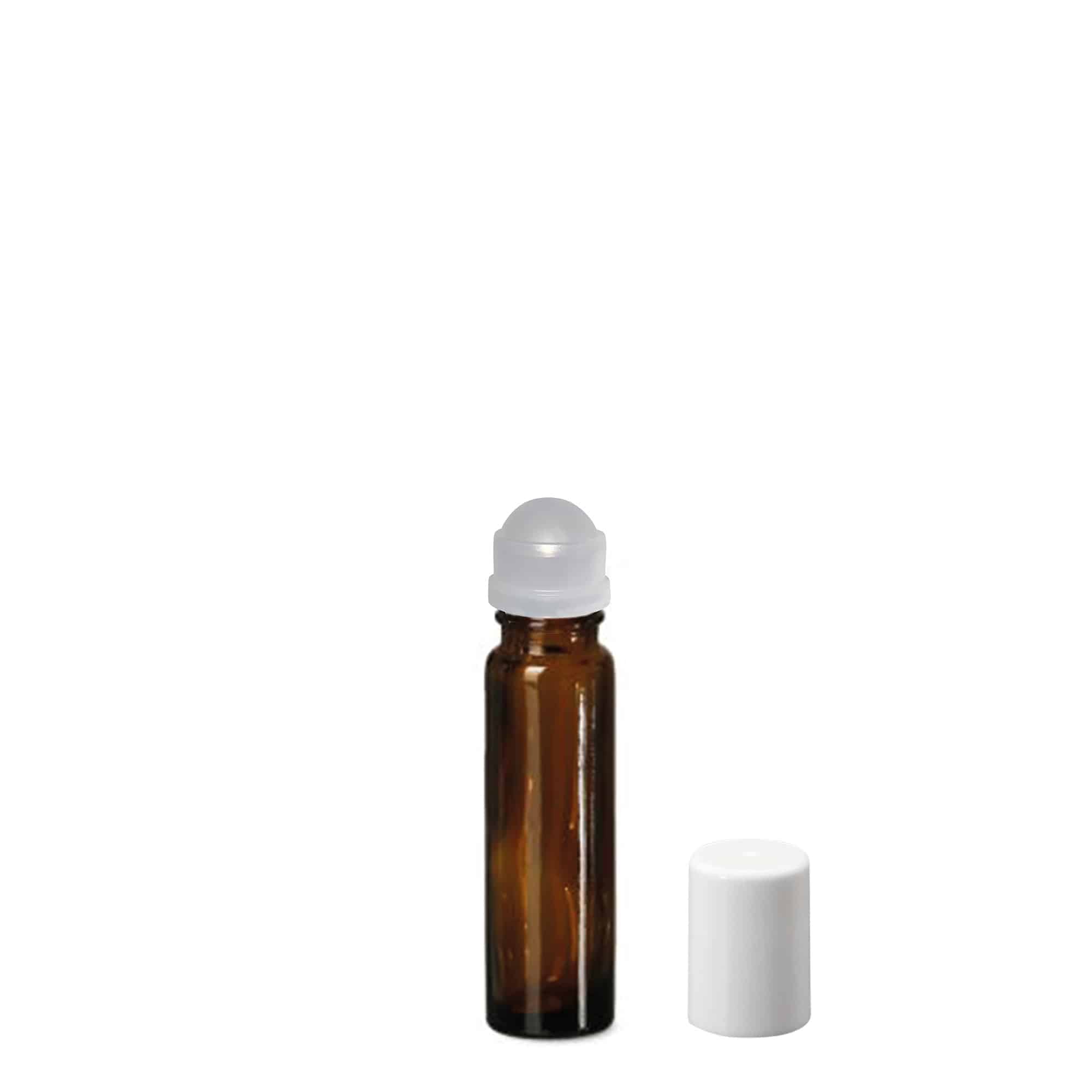 10 ml roll-on-pullo, lasia, ruskea, suuaukko: ruuvikorkki