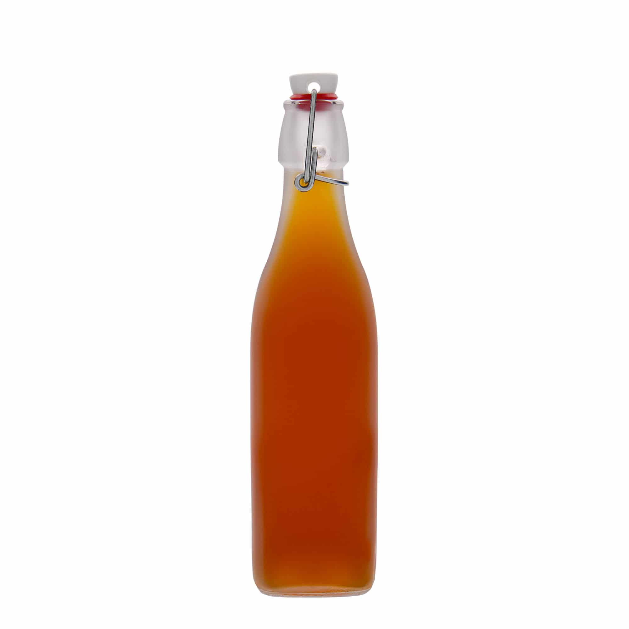 500 ml lasipullo 'Swing, neliömäinen, valkoinen, suuaukko: lukittava metallikorkki'