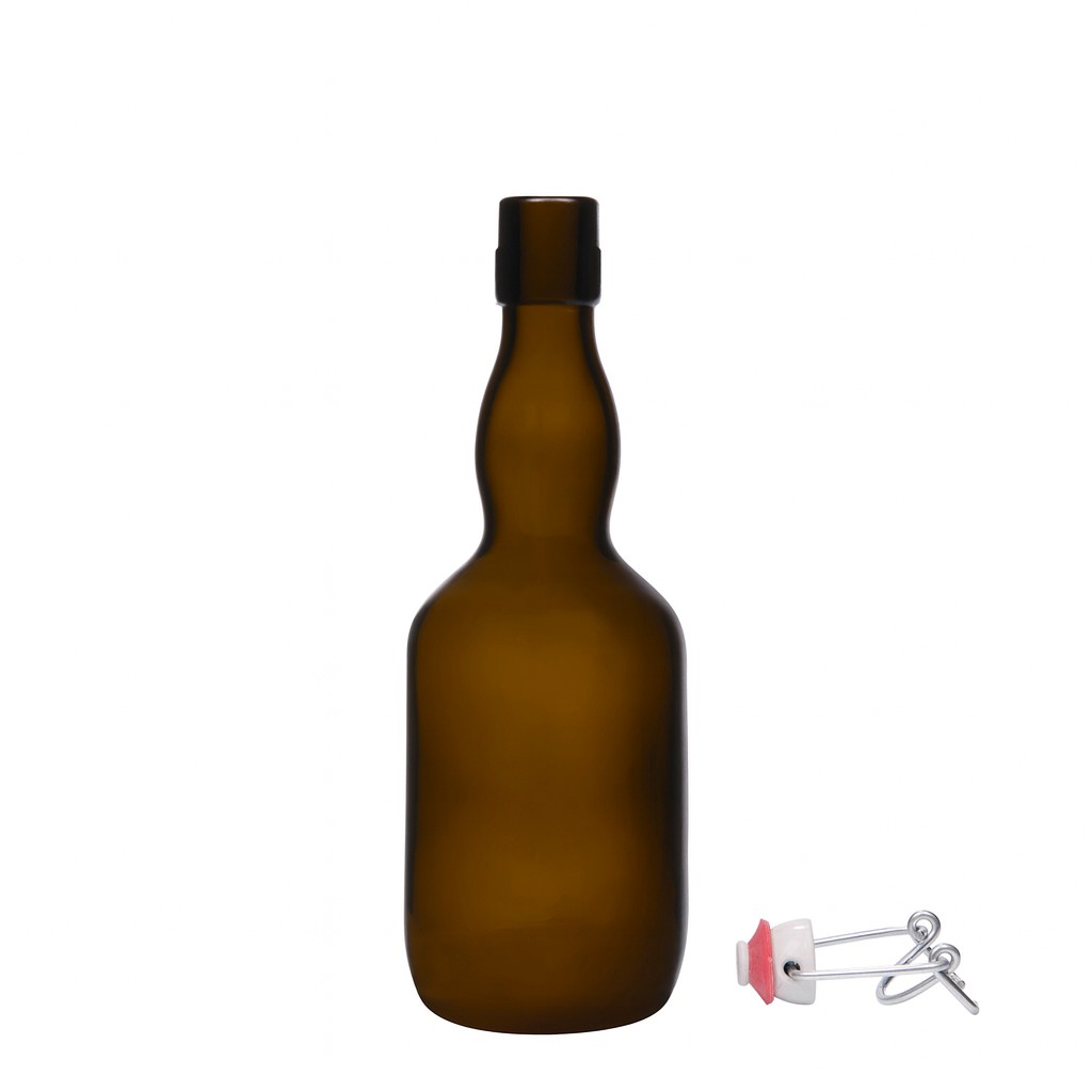 500 ml olutpullo kurkkukaulalla, lasia, antiikkivihreä, suukappale: lukitusmekanismi