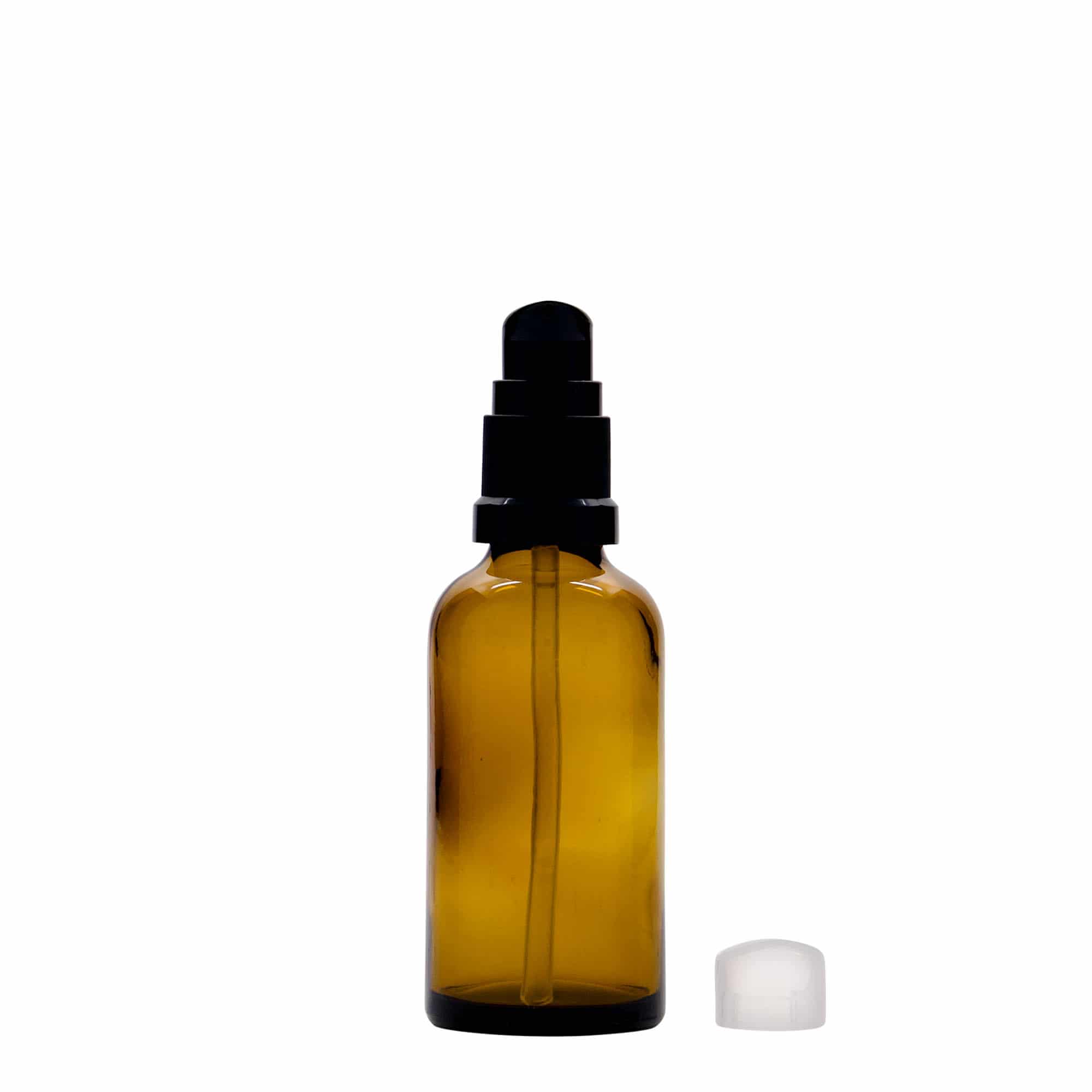 50 ml lääkepullo, jossa voidepumppu, lasia, ruskea, suuaukko: DIN 18