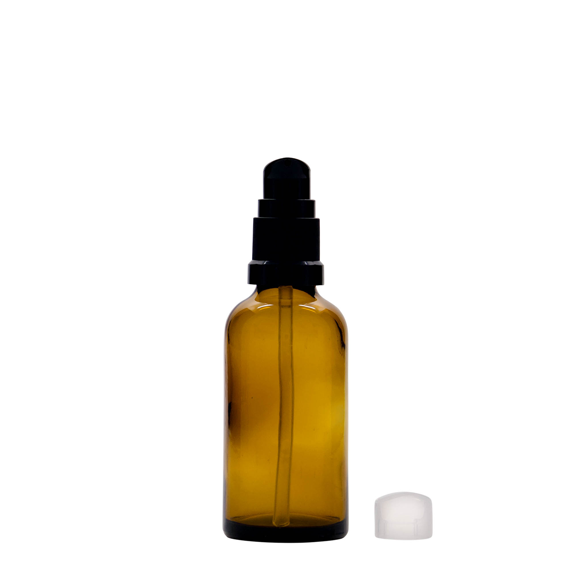 50 ml lääkepullo, jossa voidepumppu, lasia, ruskea, suuaukko: DIN 18 50 ml lääkepullo, jossa voidepumppu, lasia, ruskea, suuaukko: DIN 18