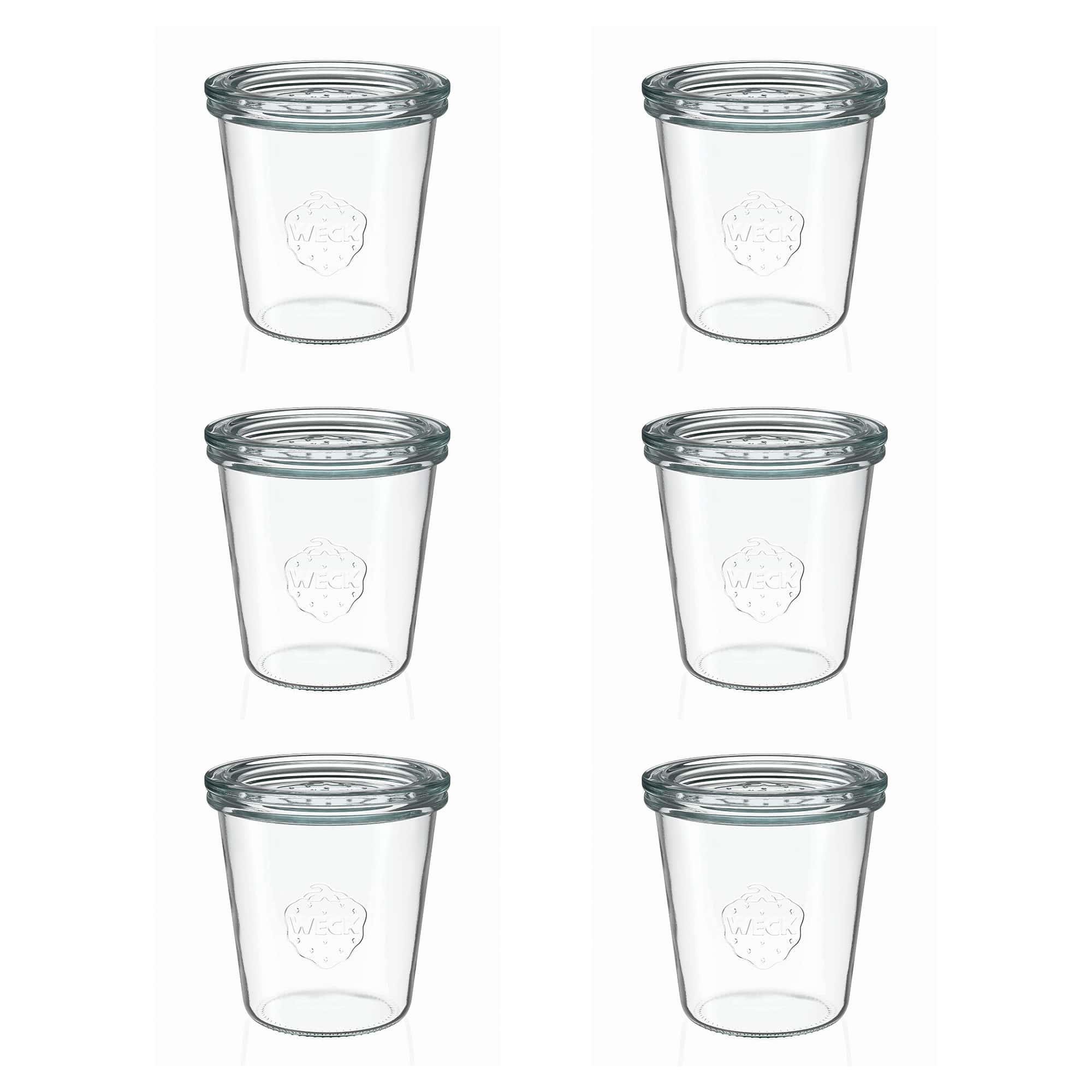 6x 290 ml korkea WECK-kaatopurkki lasikannella RR 80