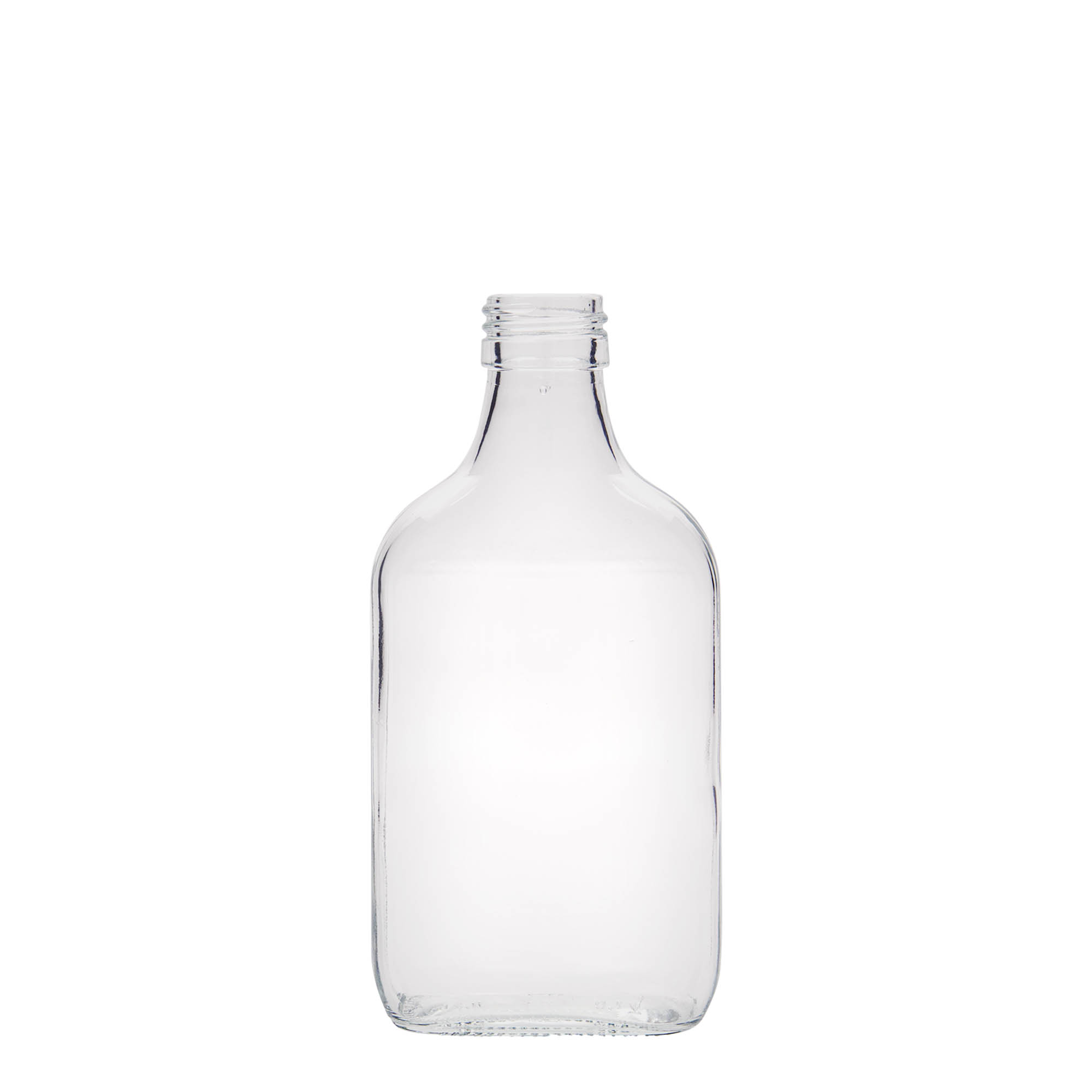 200 ml taskupullo, suorakaide, lasi, suuaukko: PP 28 200 ml taskupullo, suorakaide, lasi, suuaukko: PP 28
