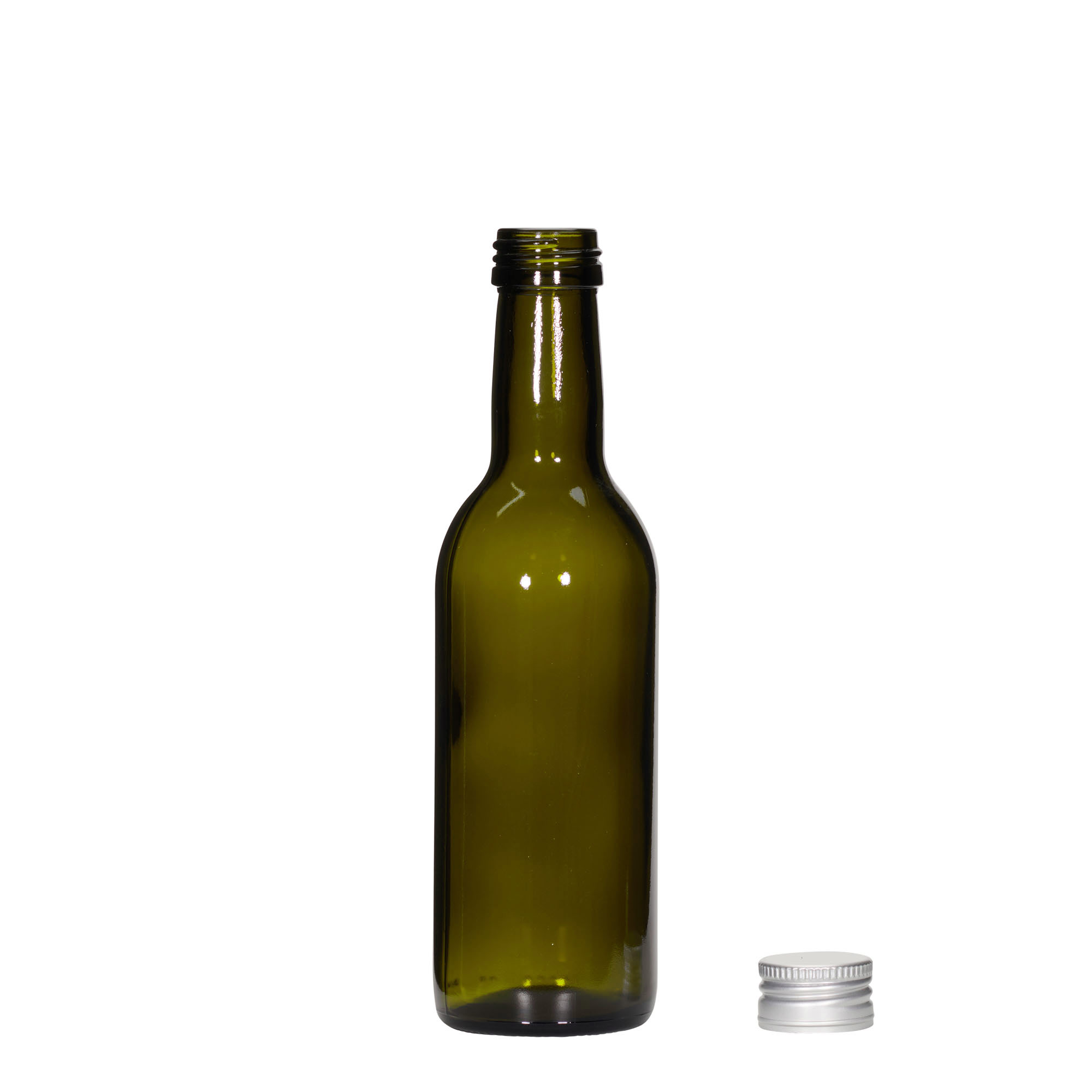 250 ml lasipullo 'Bordeaux', antiikkivihreä, suuaukko: PP 28