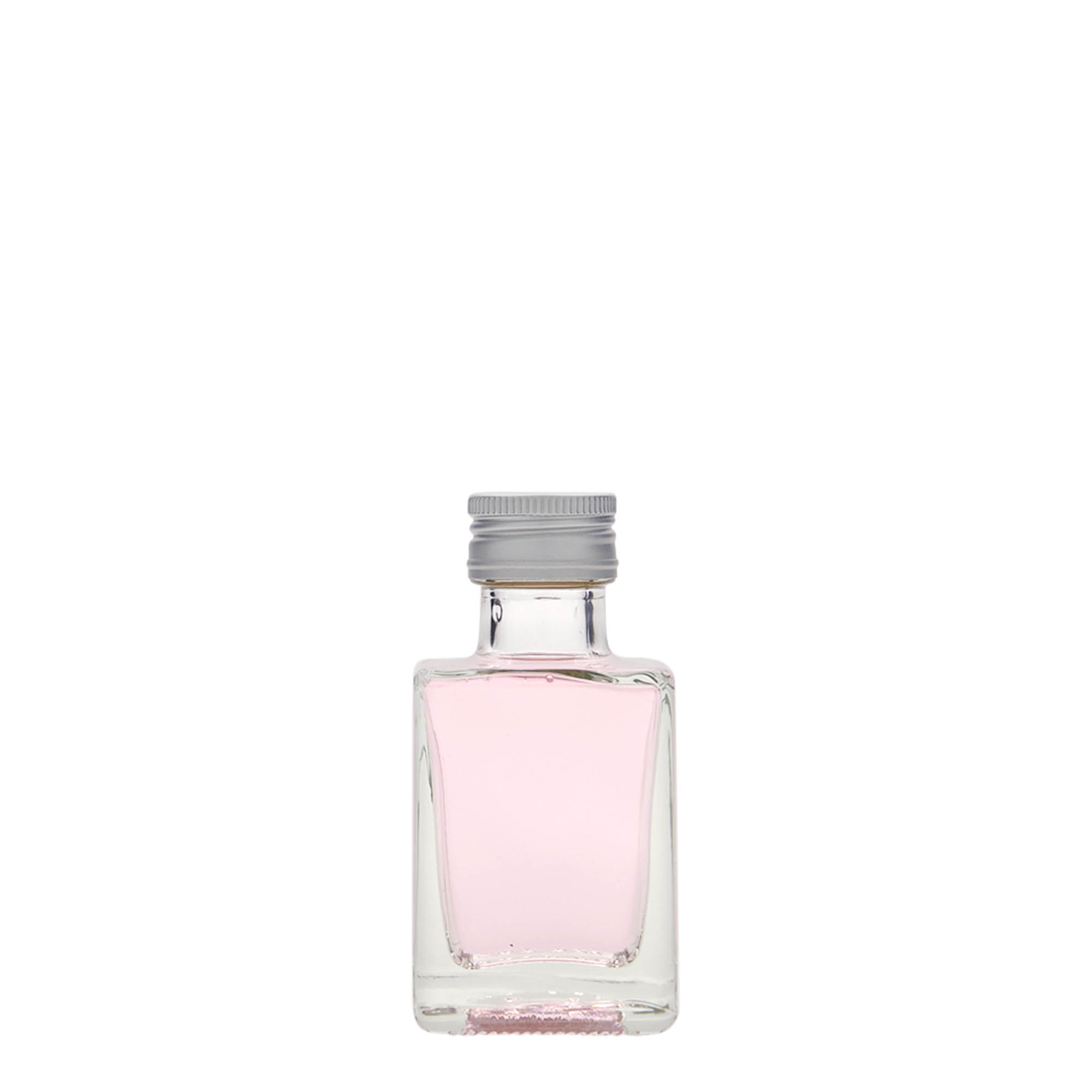 50 ml lasipullo 'Cube', neliönmuotoinen, suuaukko: PP 24