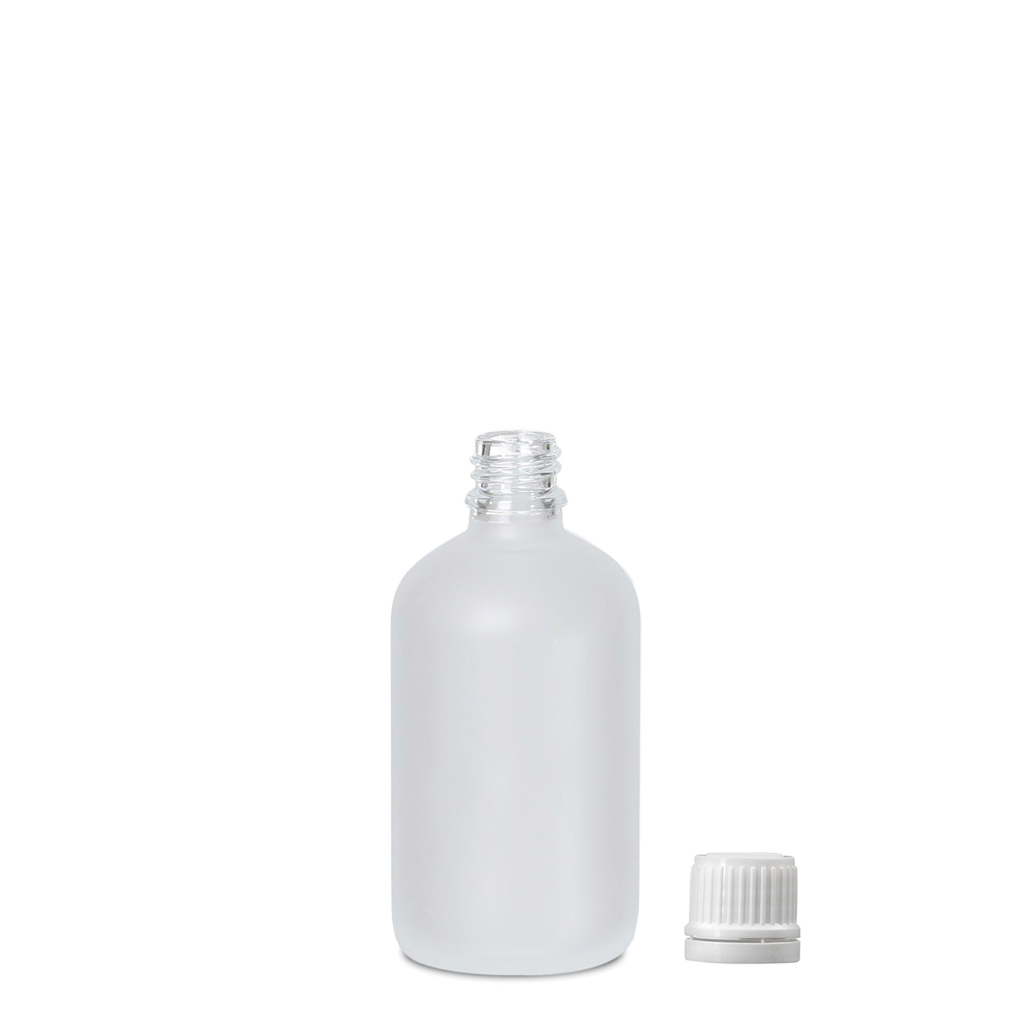 100 ml lääke pullo, lasia, huurrettu, suuaukko: DIN 18