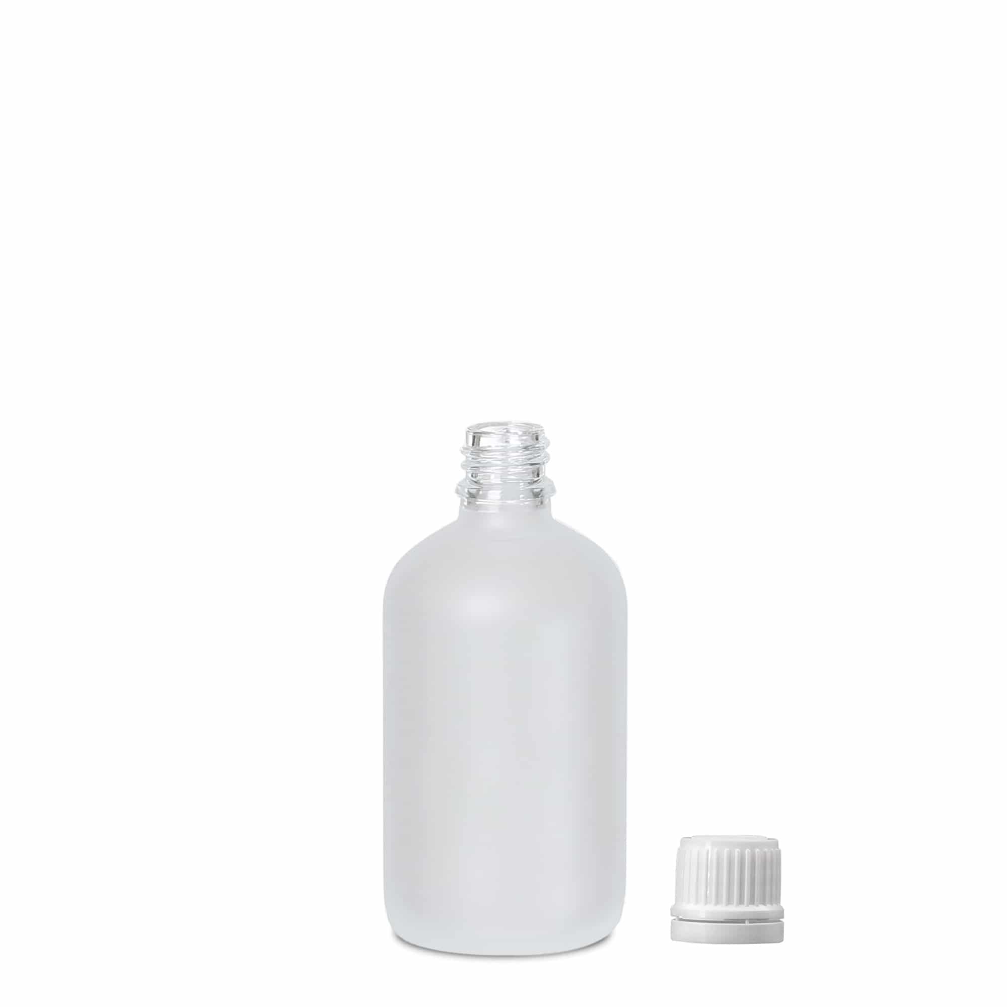 100 ml lääke pullo, lasia, huurrettu, suuaukko: DIN 18
