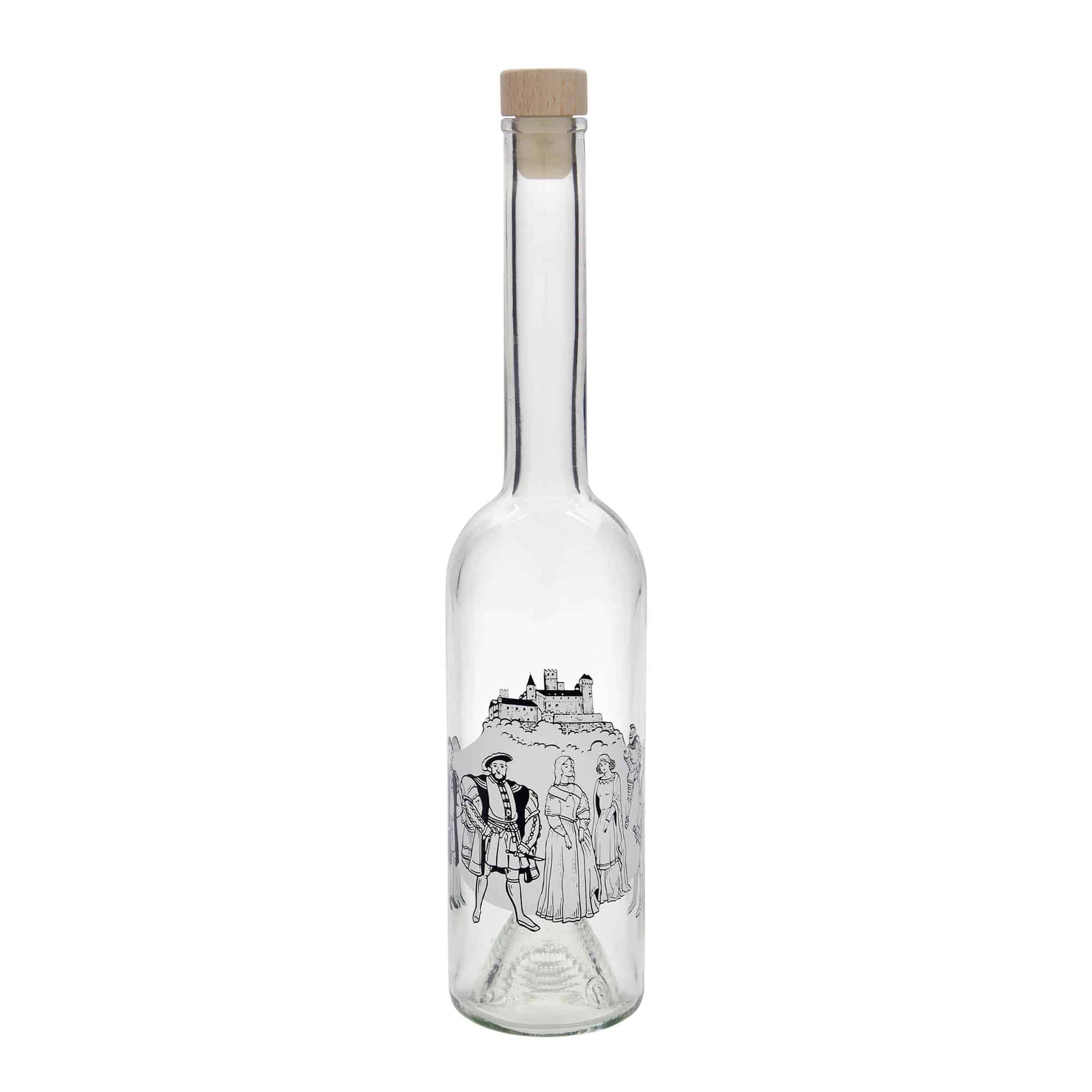 500 ml lasipullo 'Ooppera', kuvio: keski-ikä, suu: korkki