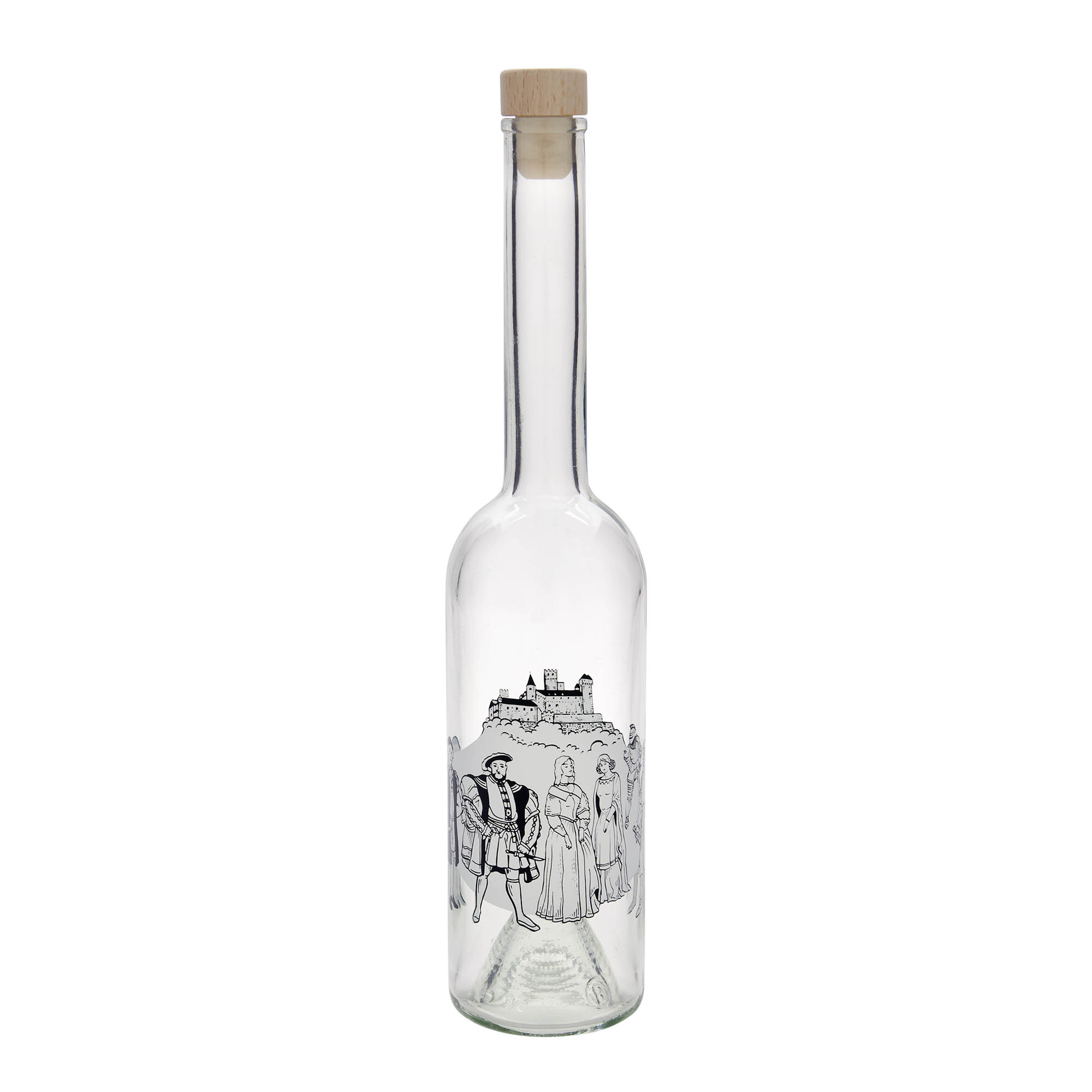 500 ml lasipullo 'Opera', kuva-aihe: Keskiaika, suuaukko: korkki