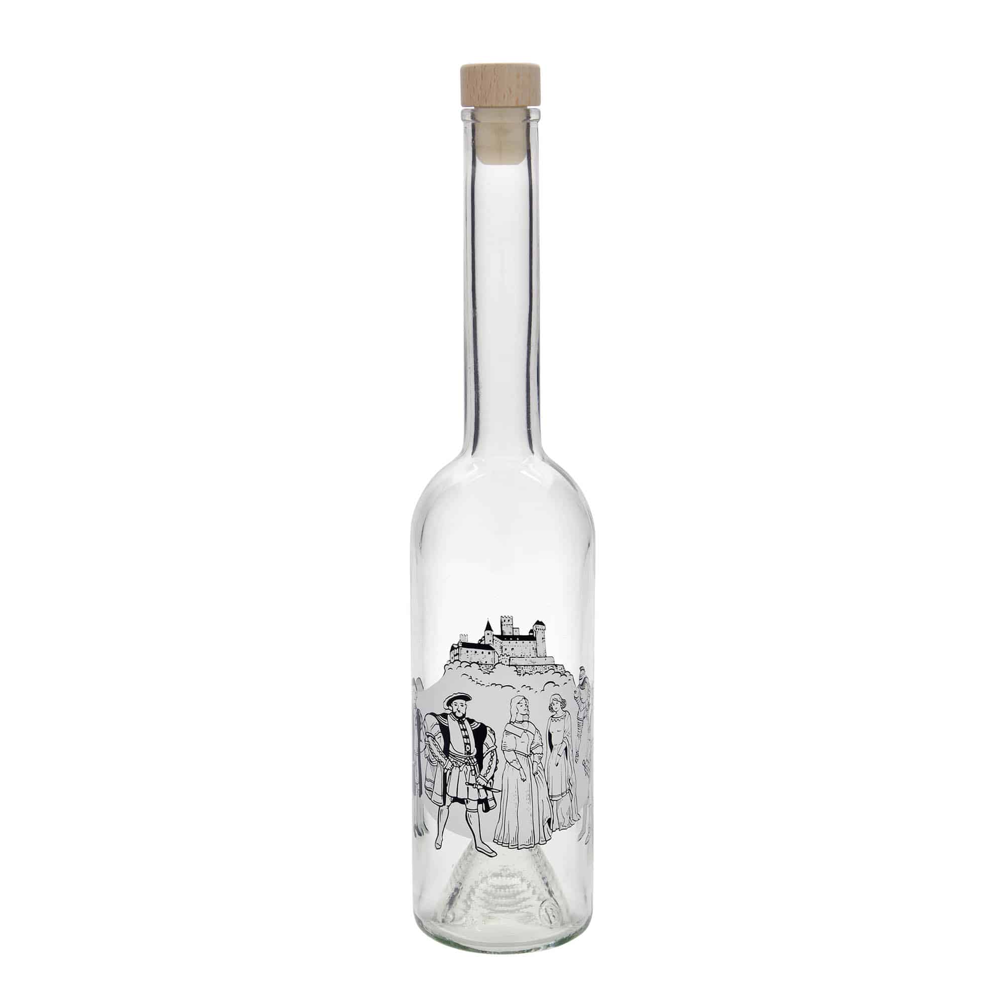 500 ml lasipullo ”Opera”, kuva-aihe: Keskiaika, suuaukko: korkki
