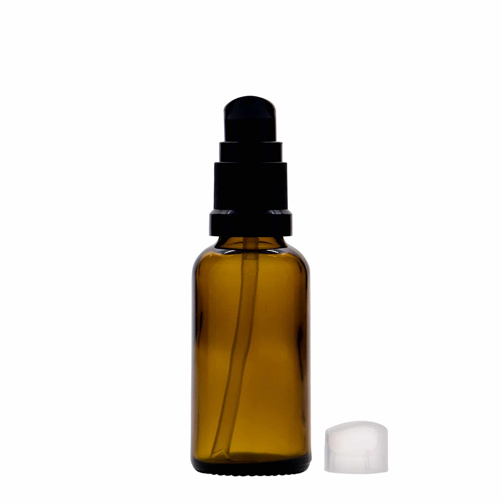 30 ml lääkepullo voidepumpulla, lasi, ruskea, suu: DIN 18