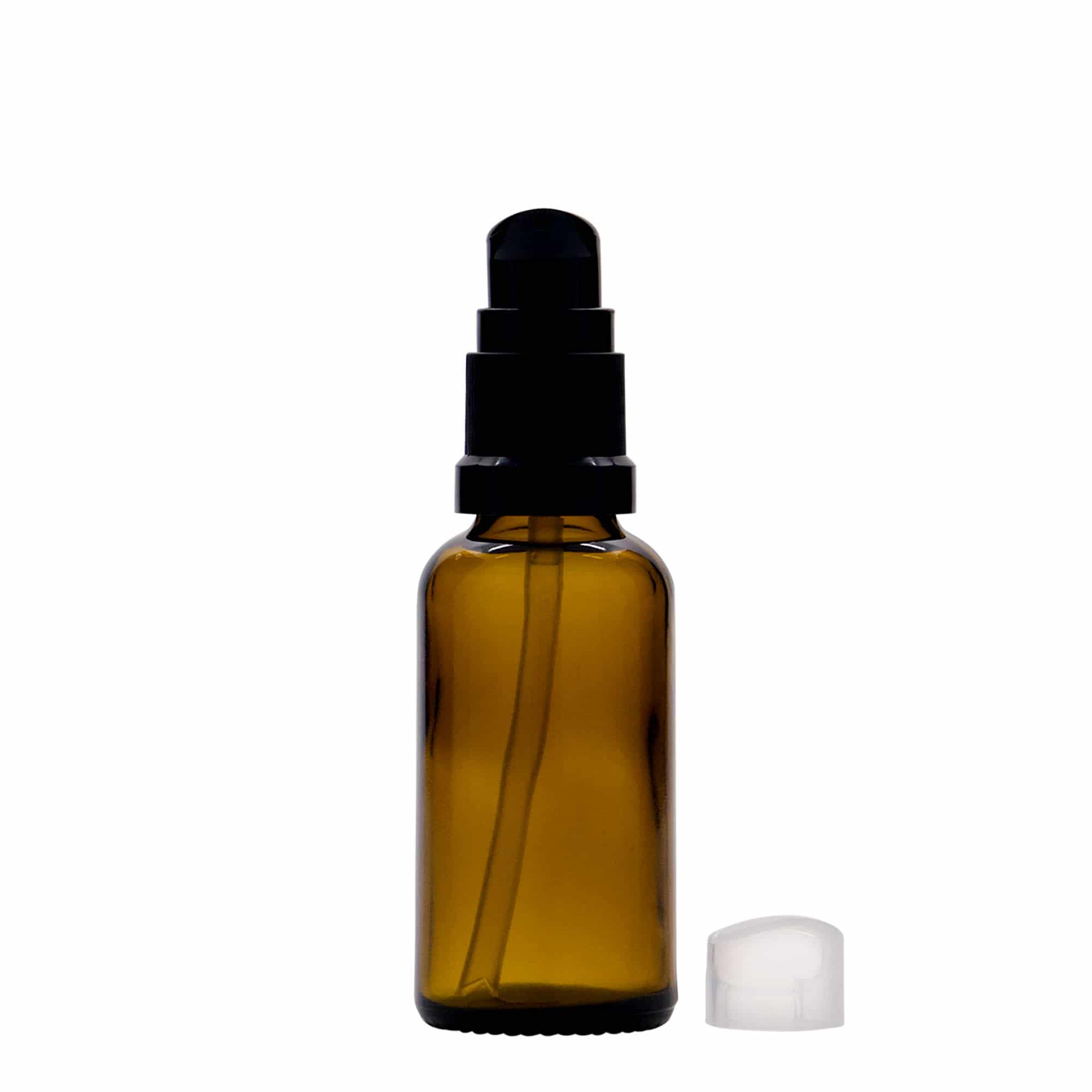 30 ml lääkepullo, jossa voidepumppu, lasia, ruskea, suuaukko: DIN 18