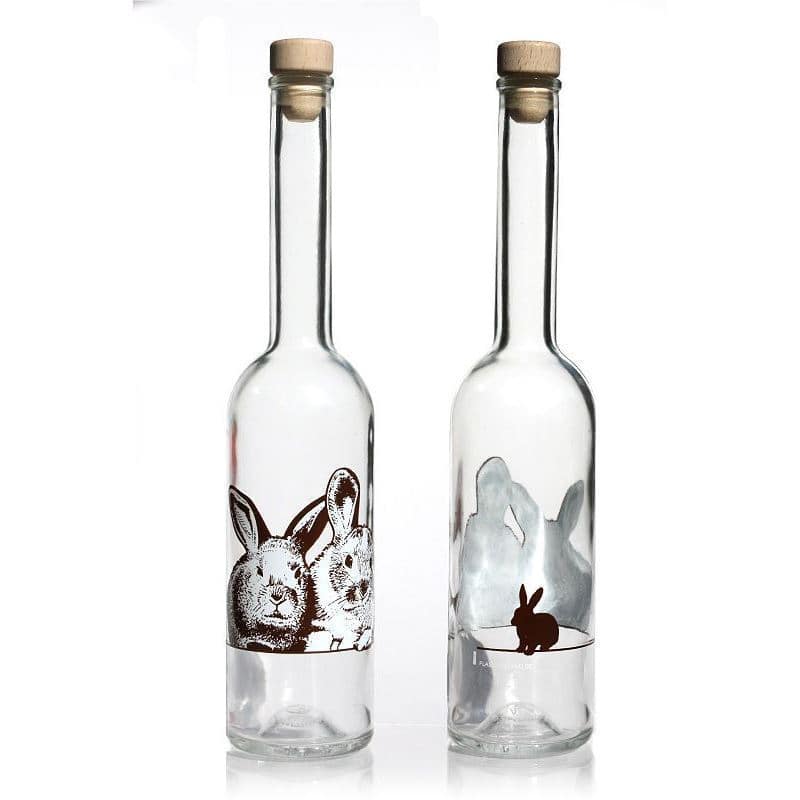 500 ml lasipullo 'Ooppera', kuvio: kaniinit, suu: korkki 500 ml lasipullo 'Ooppera', kuvio: kaniinit, suu: korkki