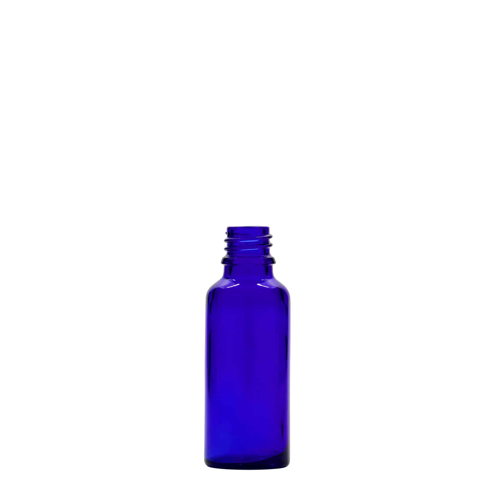 30 ml lääkepullo, lasi, laivastonsininen, suu: DIN 18