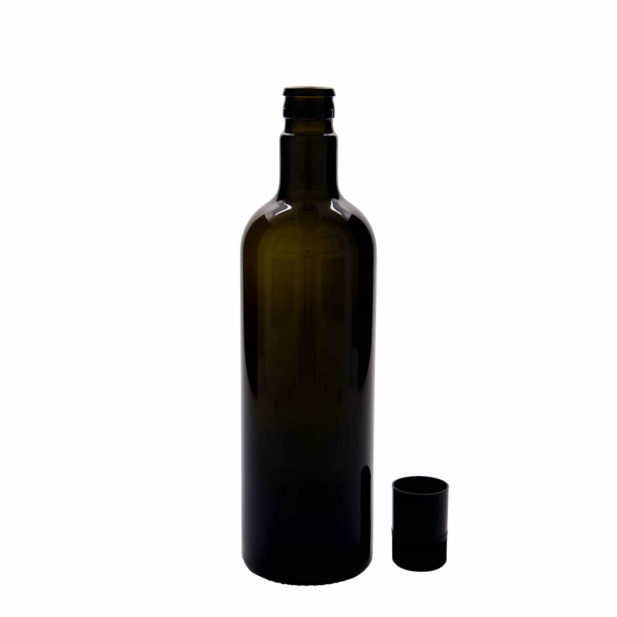 750 ml etikka-/öljypullo 'Willy New', lasi, antiikinvihreä, suu: DOP