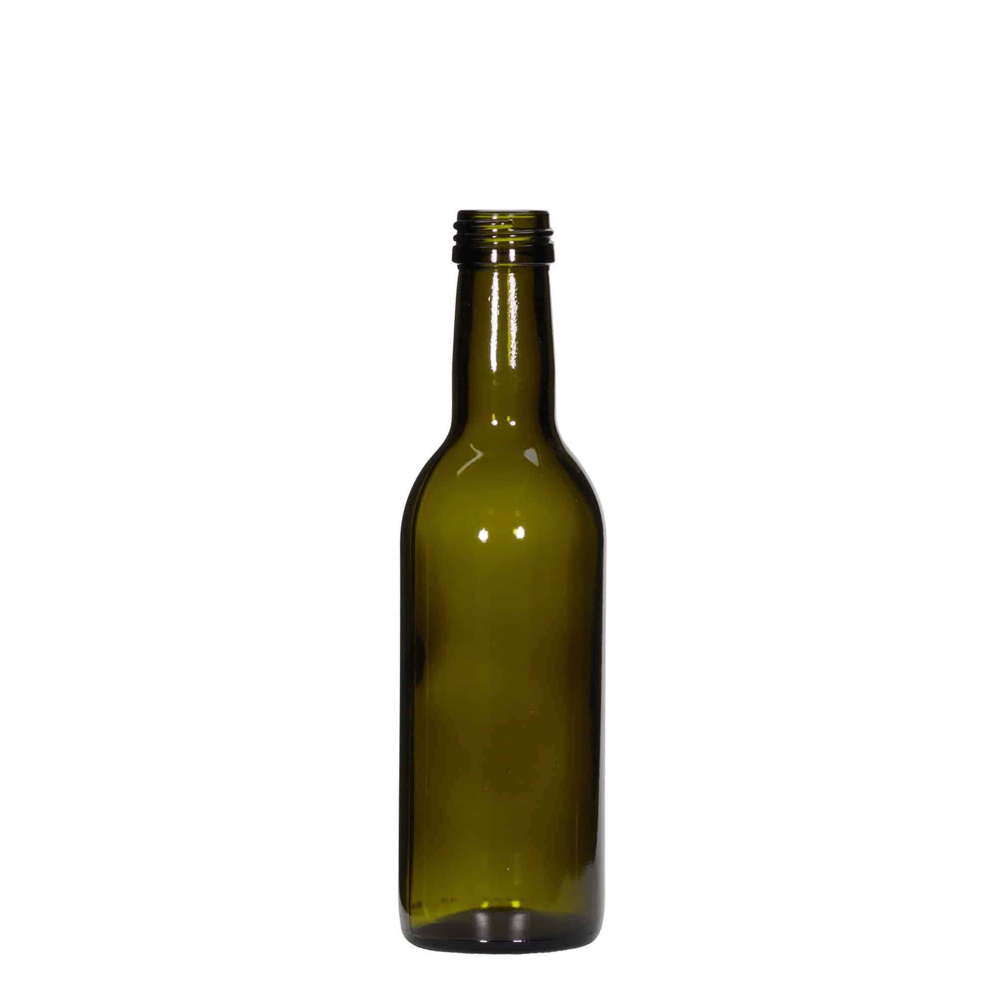 250 ml lasipullo 'Bordeaux', antiikinvihreä, suu: PP 28