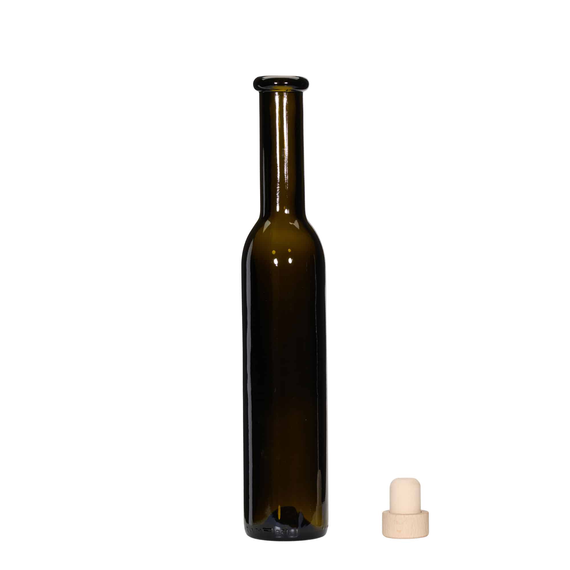 250 ml lasipullo 'Rocky', antiikinvihreä, suu: korkki