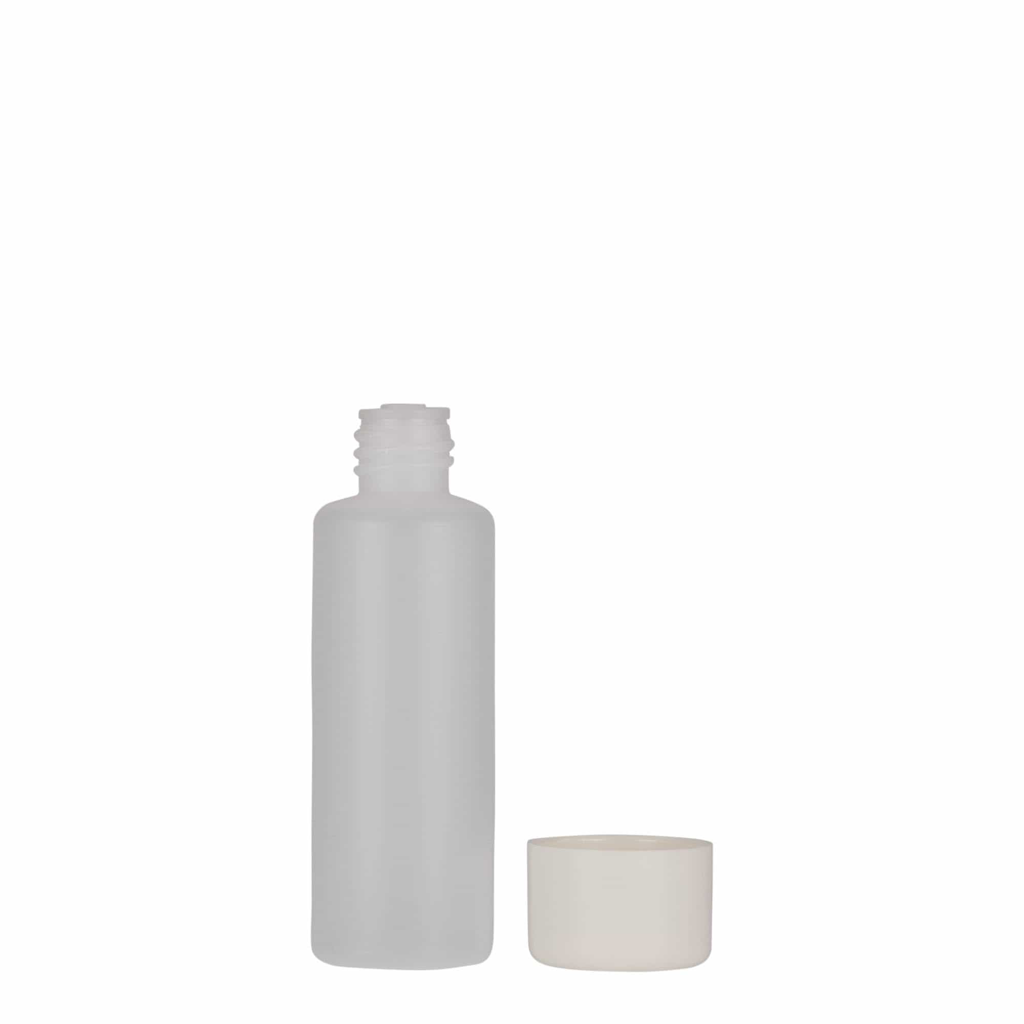 50 ml pyöreä pullo, PE-muovi, luonnonväri, suuaukko: ruuvikorkki