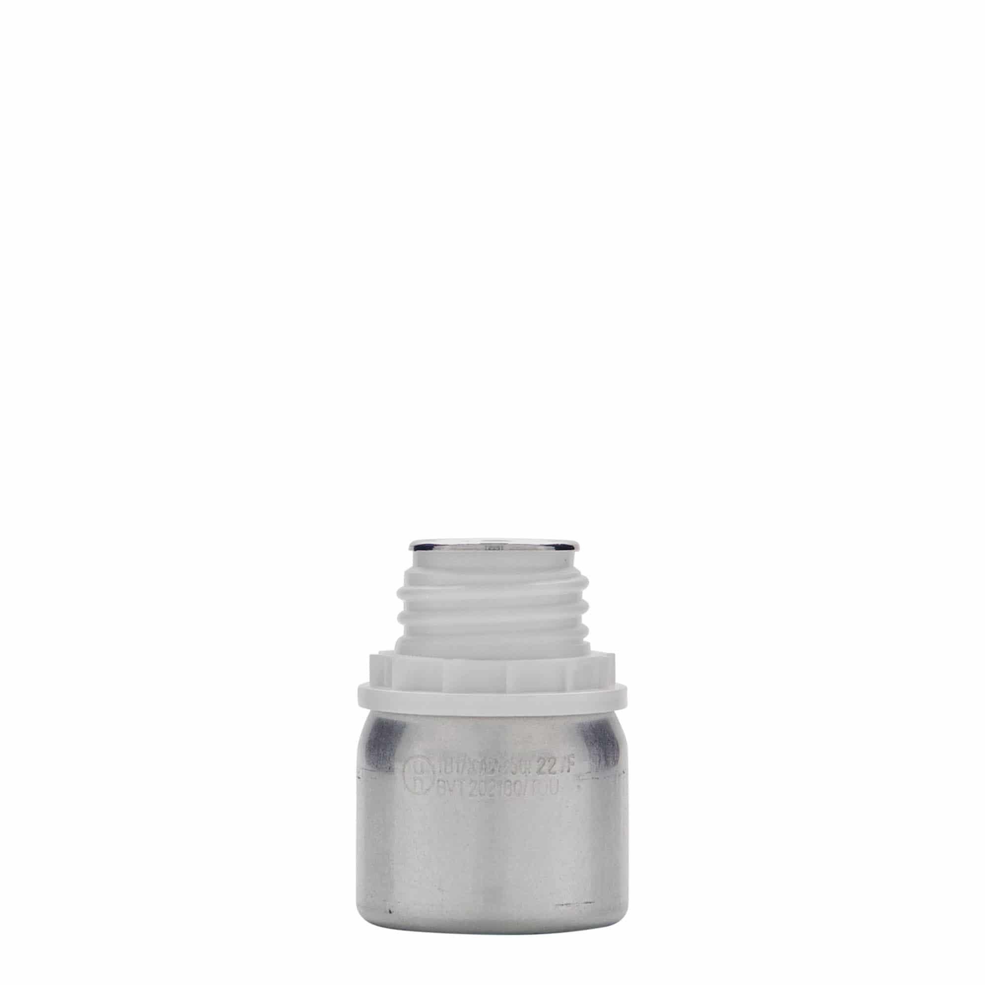 50 ml alumiinipullo, metalli, hopea, suuaukko: DIN 32