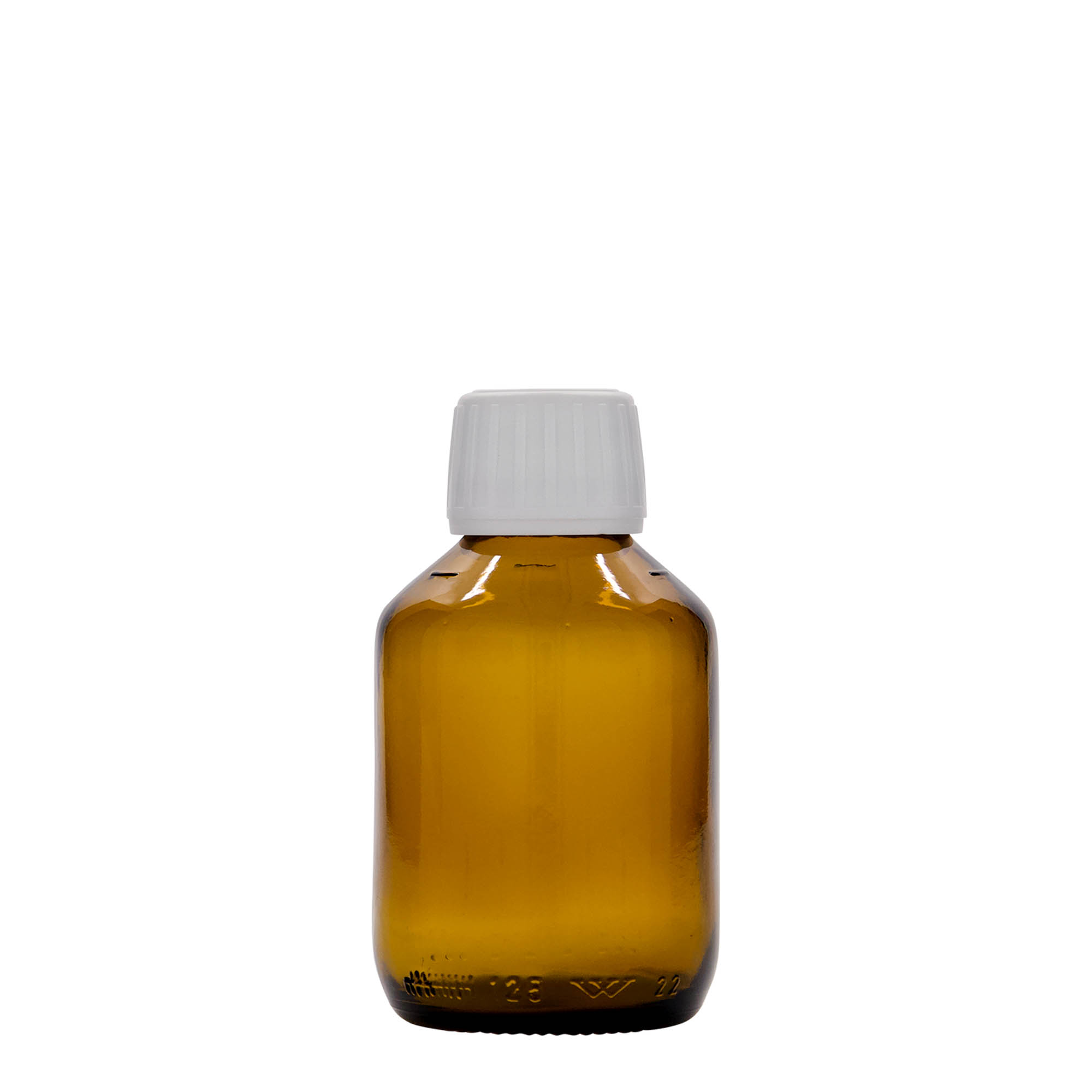125 ml lääkepullo, ruskea, lasia, suuaukko: PP 28