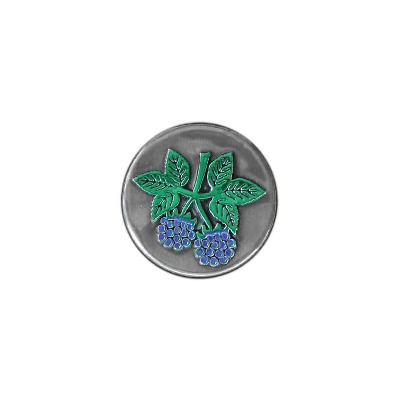 Tinamerkki 'Brambleberry', pyöreä, metalli, hopea