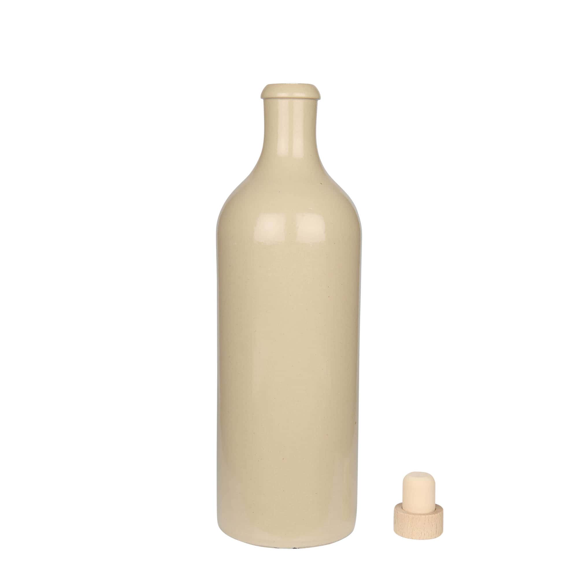 750 ml tonkannu, kivitavaraa, beige, suuaukko: korkki