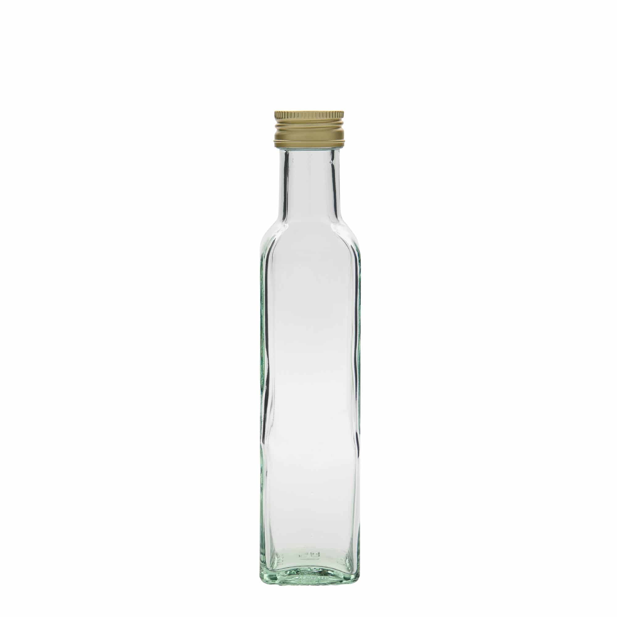 250 ml lasipullo ”Marasca”, neliömäinen, suuaukko: PP 31,5