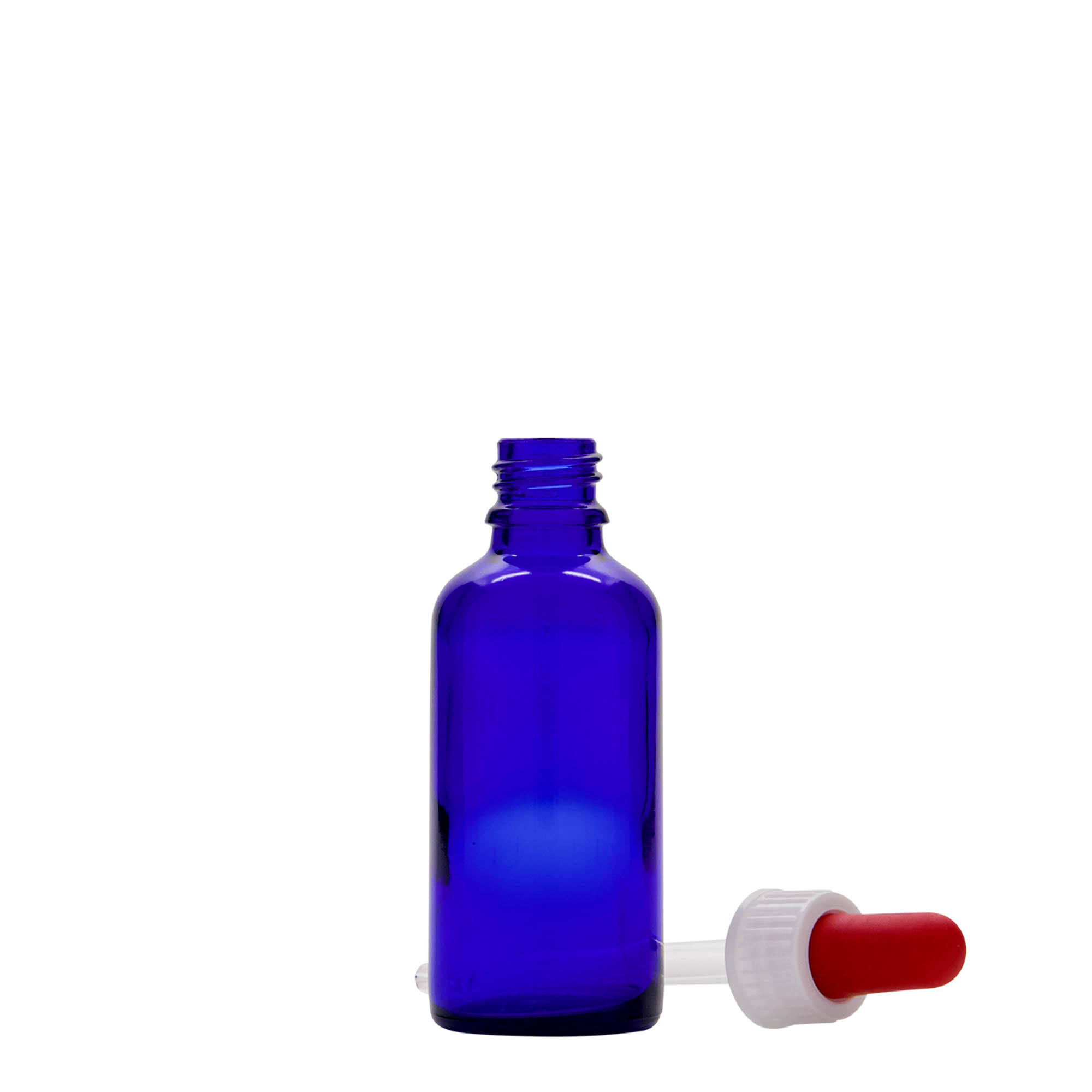 50 ml lääketieteellinen pipettipullo, lasia, kuninkaansininen-punainen, suuaukko: DIN 18 50 ml lääketieteellinen pipettipullo, lasia, kuninkaansininen-punainen, suuaukko: DIN 18