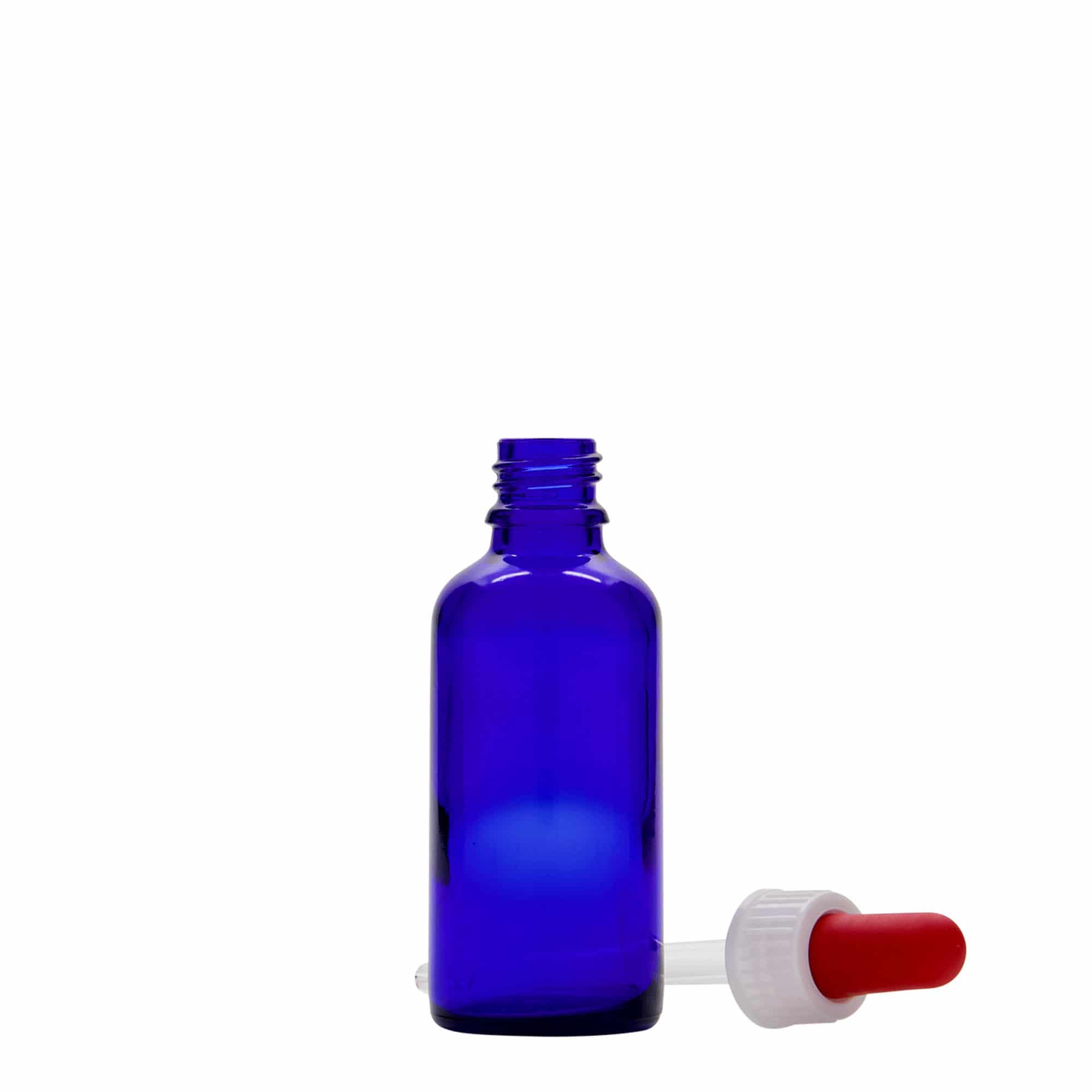 50 ml lääketieteellinen pipettipullo, lasia, kuninkaansininen-punainen, suuaukko: DIN 18