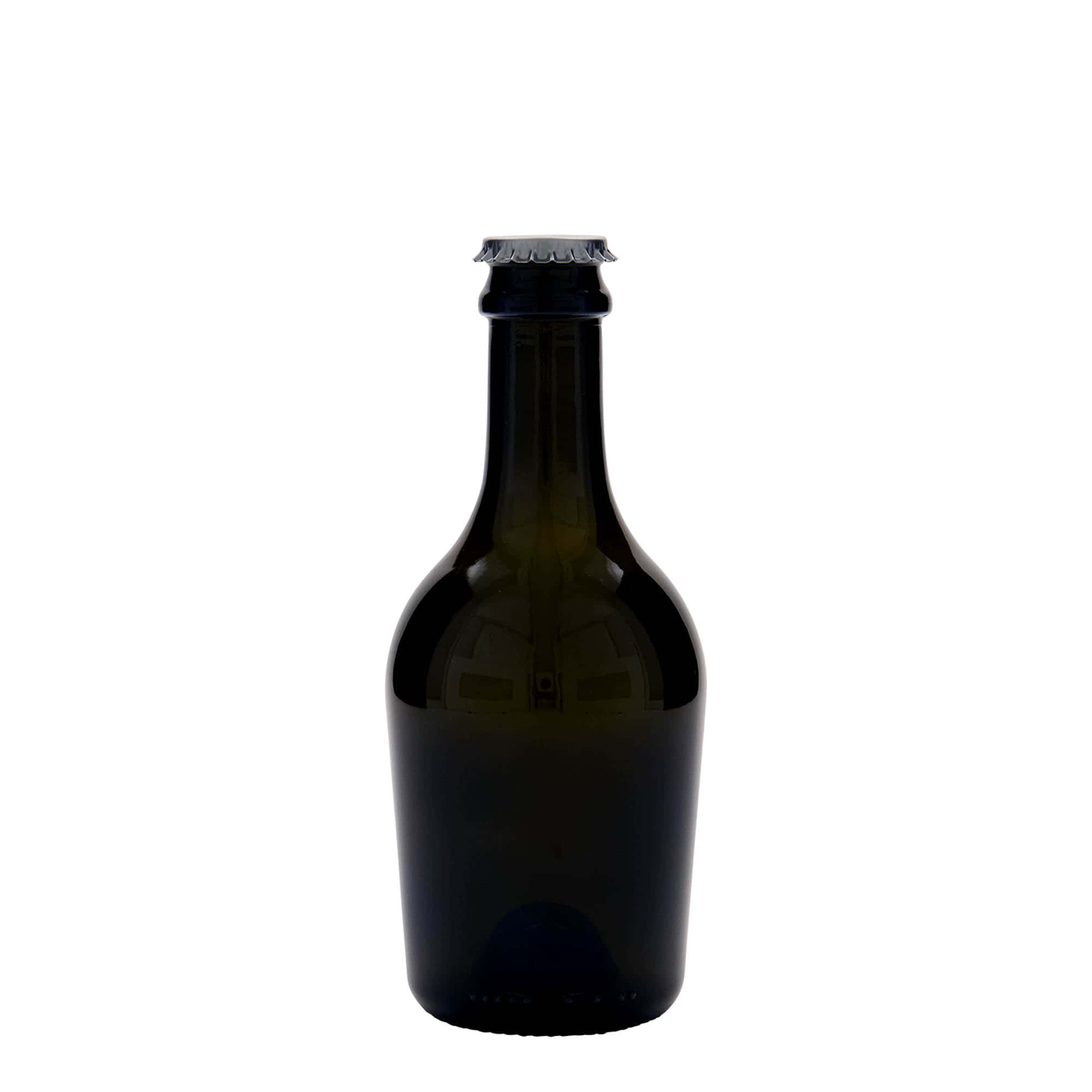330 ml olut-/kuohuviinipullo 'Butterfly', lasia, antiikkivihreä, suuaukko: kruunukorkki
