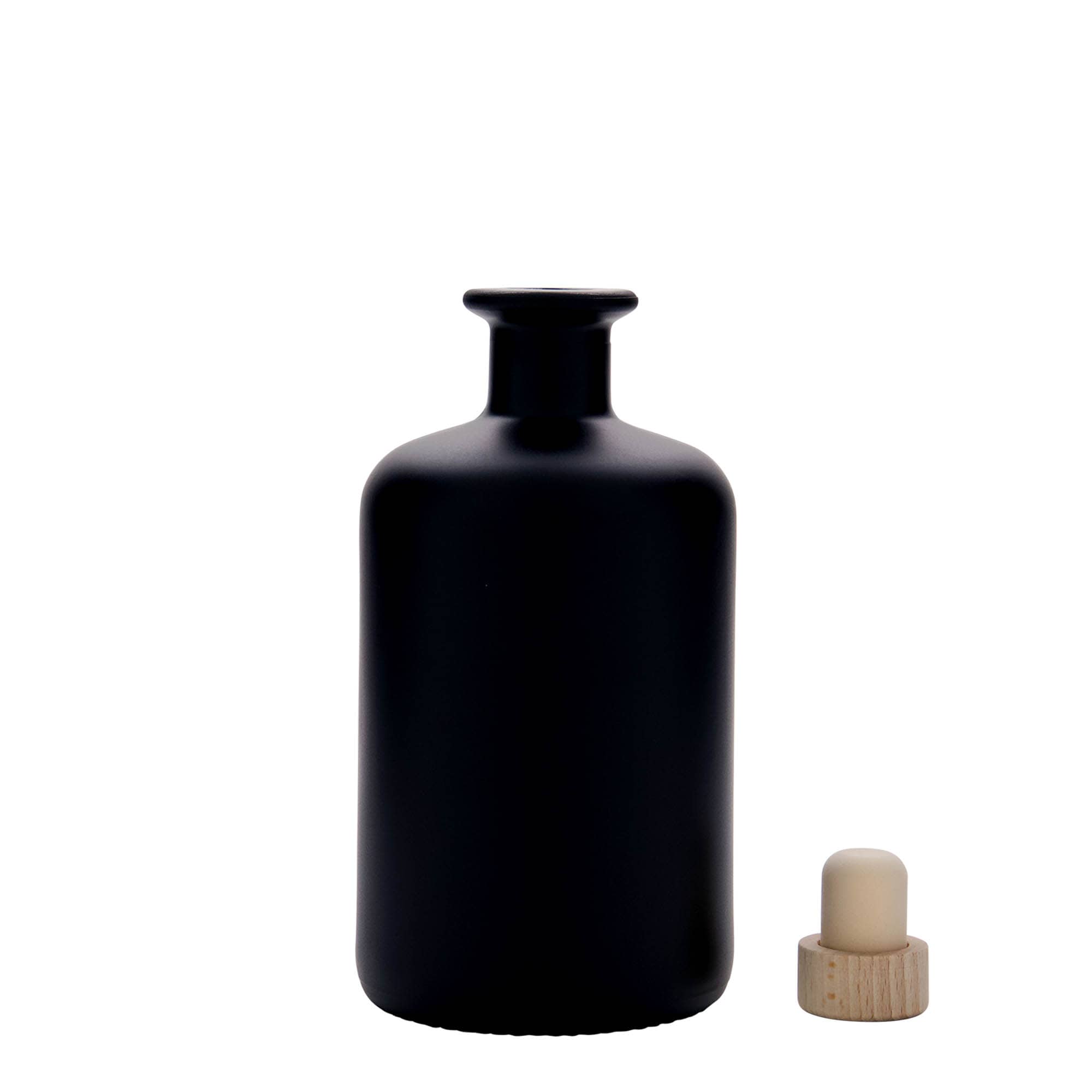 500 ml lasipullo apteekkarille, musta, suuaukko: korkki