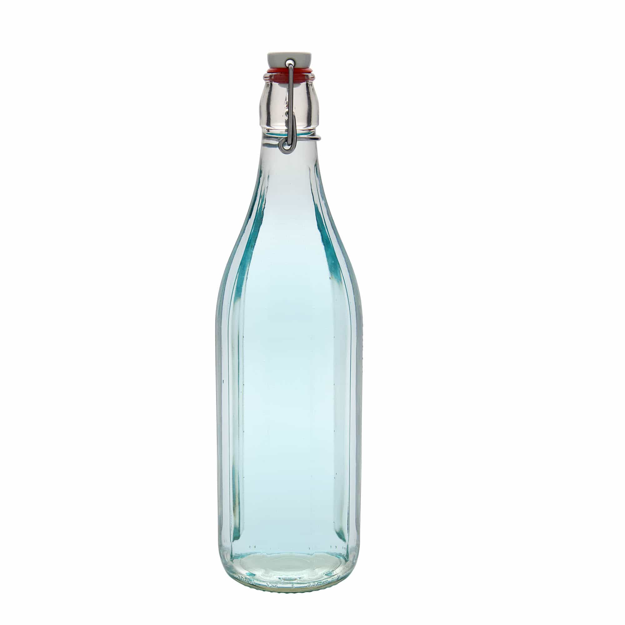1 000 ml lasipullo 'Bravo' #, kymmenkulmainen, suuaukko: saranakorkki