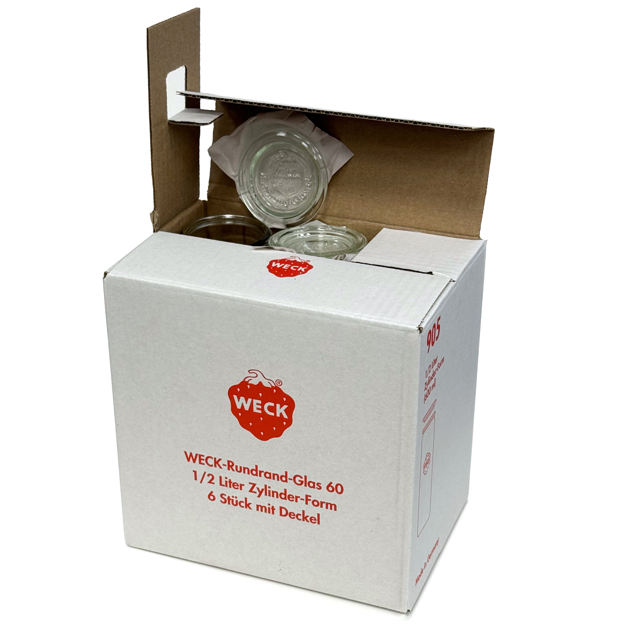 6x 600 ml WECK-sylinterilasi lasikannella RR 60