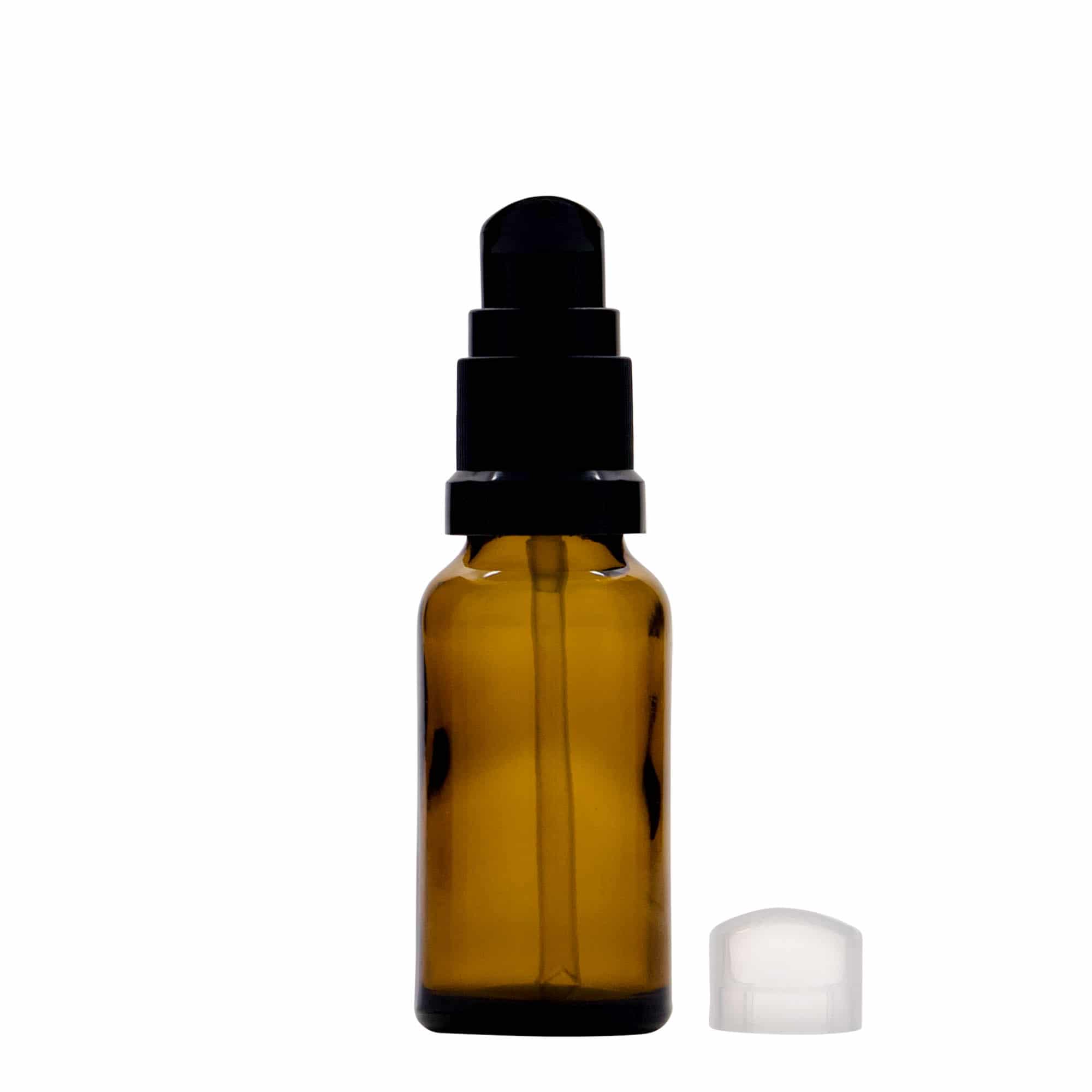20 ml lääkepullo, jossa voidepumppu, lasia, ruskea, suuaukko: DIN 18